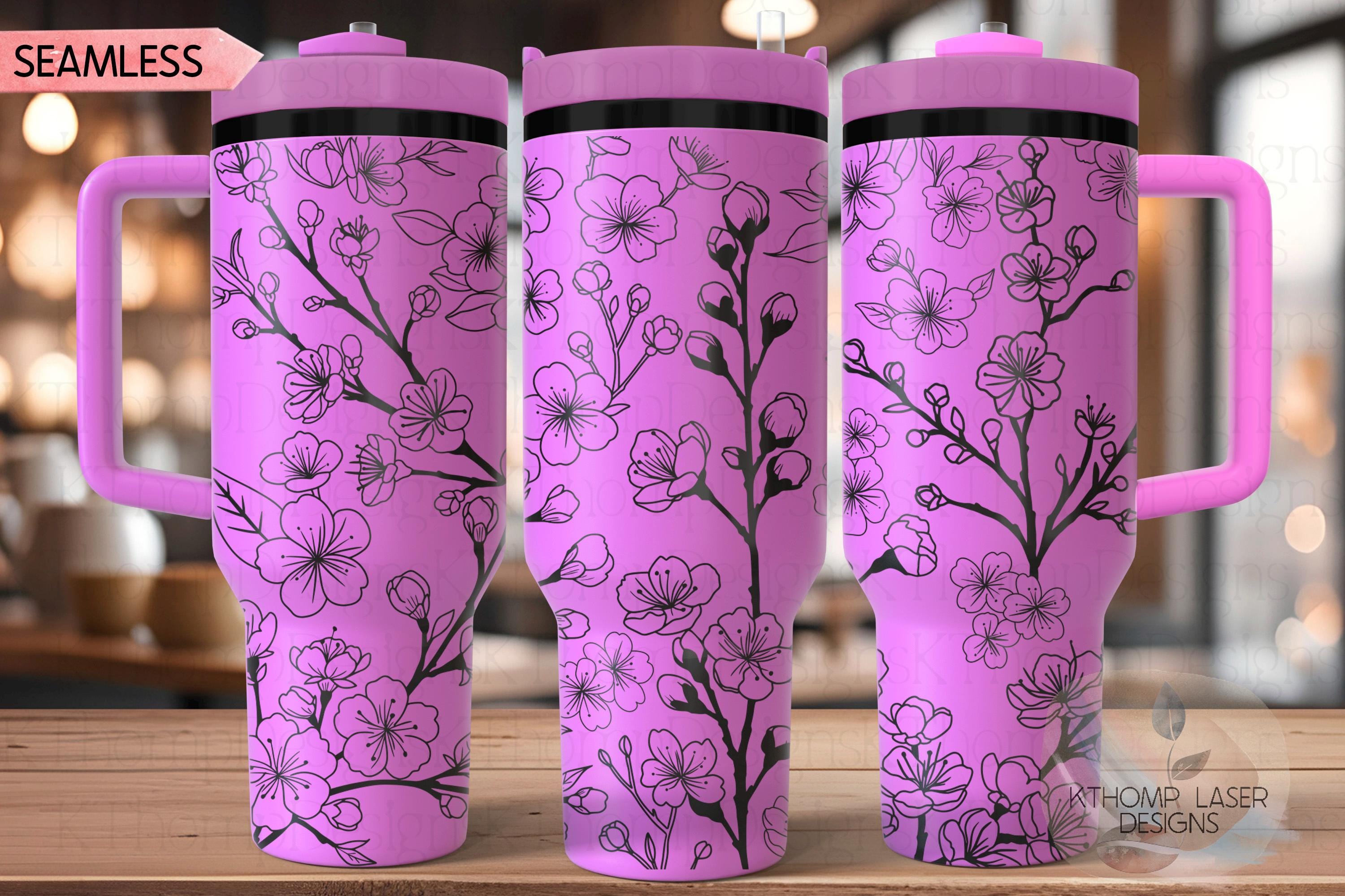Sakura Blooms Floral Tumbler Wrap SVG | 40oz Laser Engraving File | Rotary Engrave Digital Design | Floral SVG Design