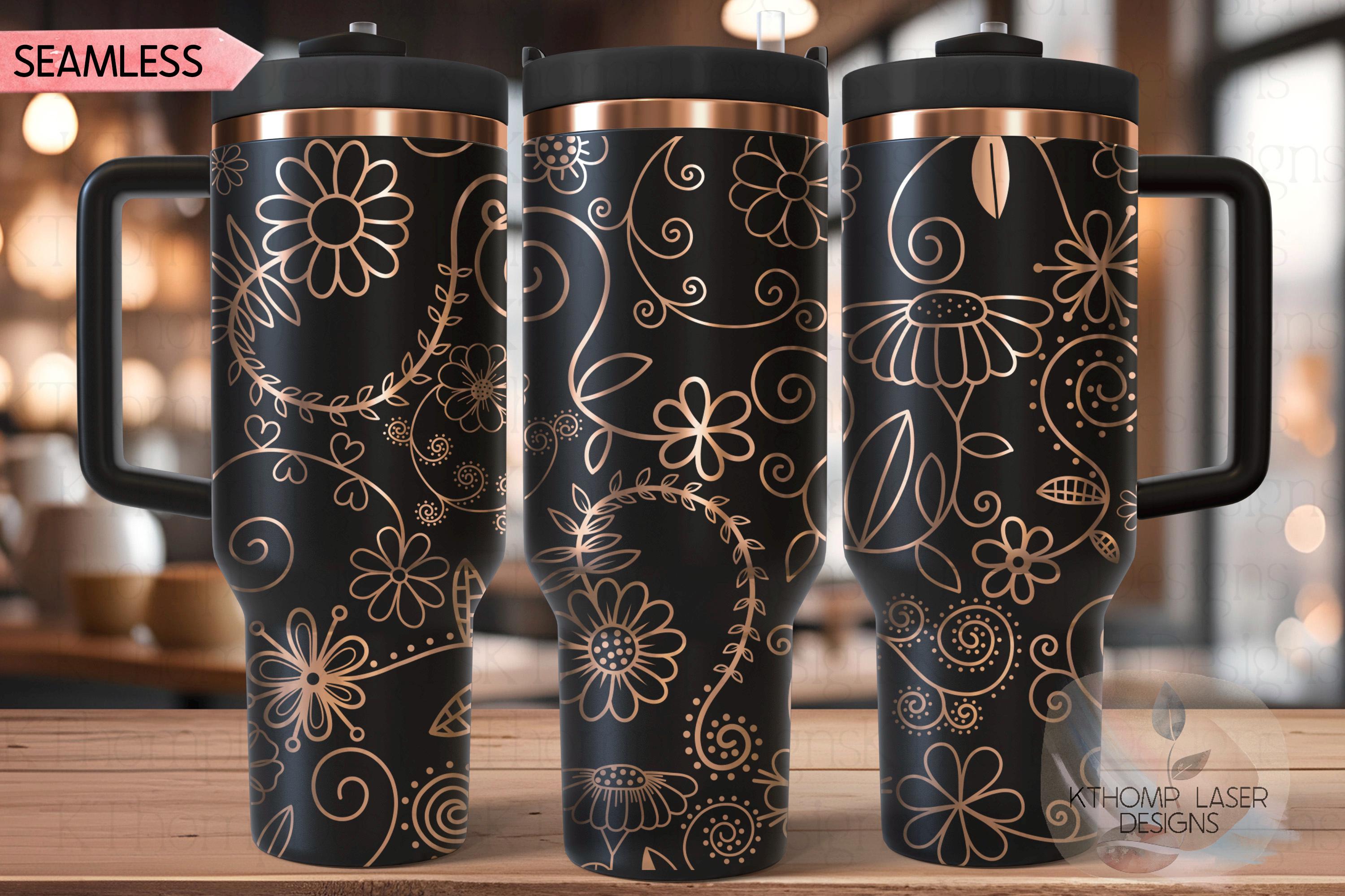 Swirly Spring Floral Tumbler Wrap SVG | 40oz Laser Engraving File | Rotary Engrave Digital Design | Floral SVG Design