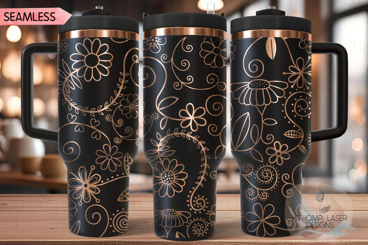 Swirly Spring Floral Tumbler Wrap SVG | 40oz Laser Engraving File | Rotary Engrave Digital Design | Floral SVG Design