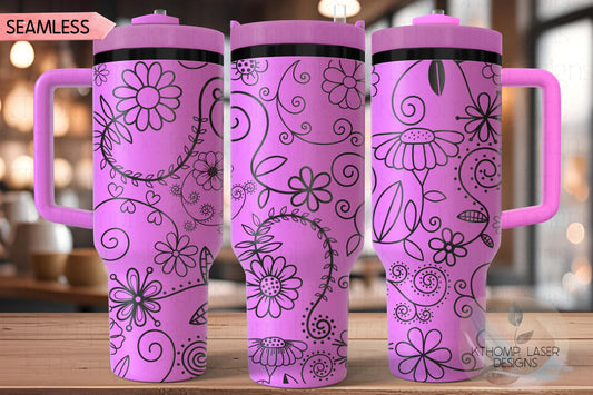 Swirly Spring Floral Tumbler Wrap SVG | 40oz Laser Engraving File | Rotary Engrave Digital Design | Floral SVG Design