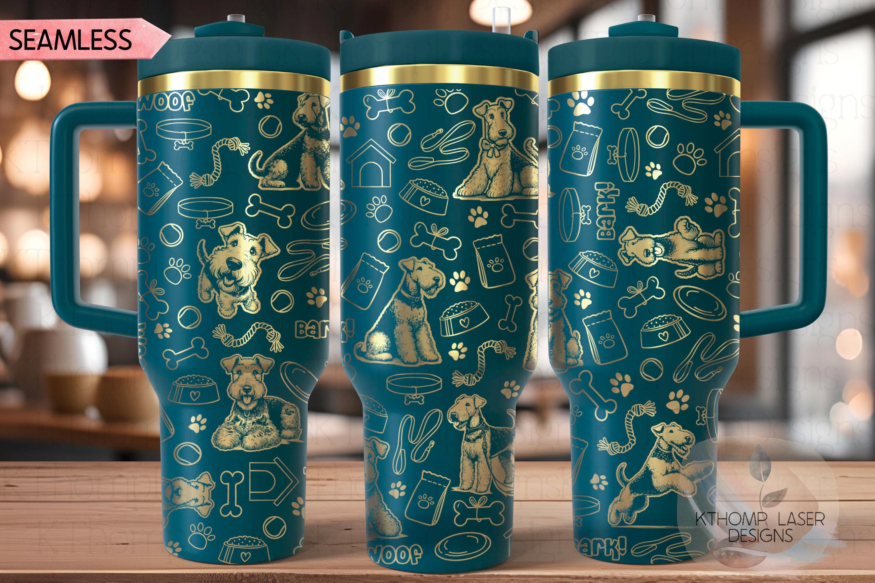 Airedale Tumbler Wrap SVG | 40oz Laser Engraving File | Rotary Engrave Digital Design | Dog Lover Gift