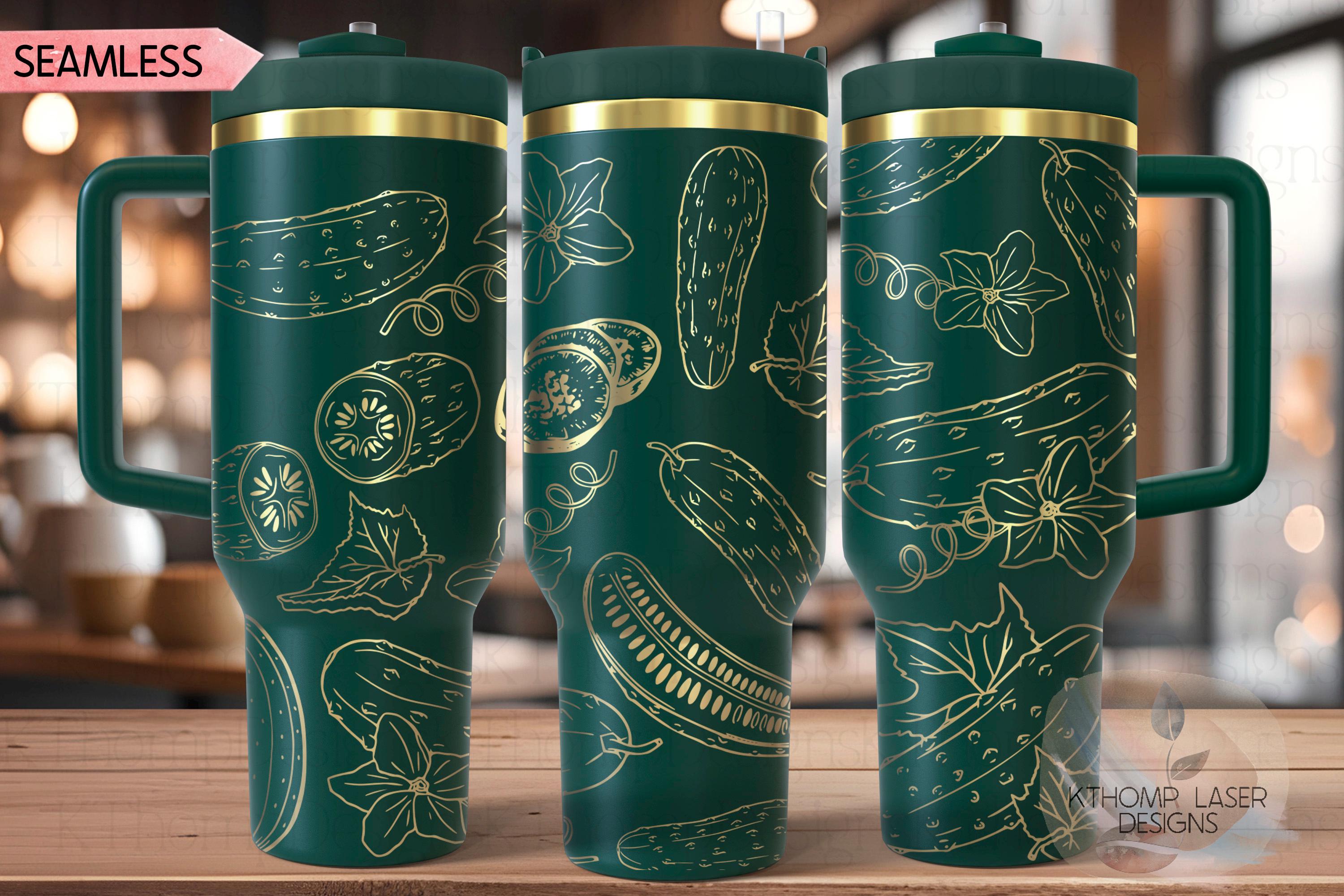 Floral Pickles Tumbler Wrap SVG | 40oz Laser Engraving File | Rotary Ready Digital Design | Foodie SVG