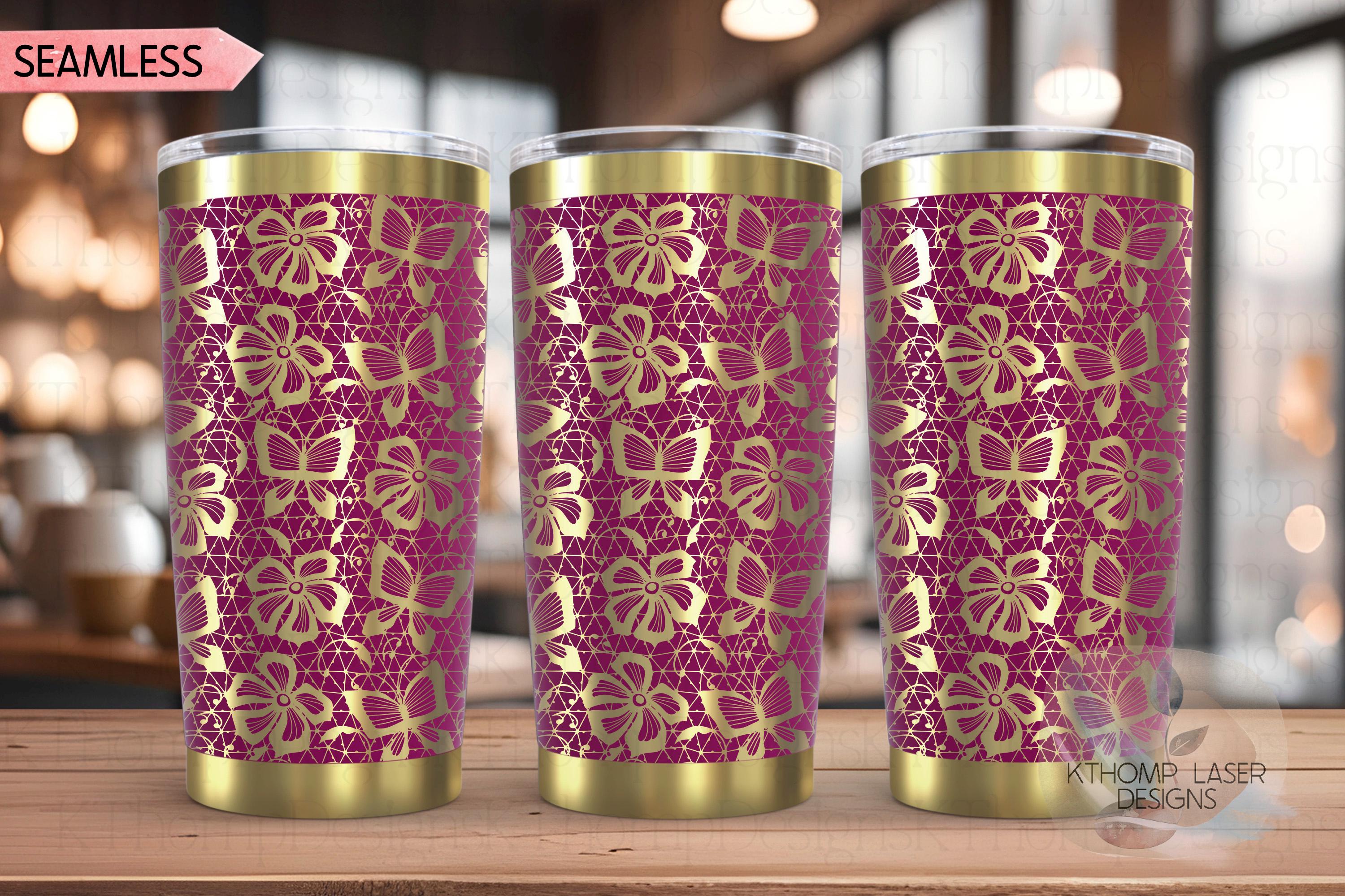 Butterfly Lace Pattern Tumbler Wrap SVG | 20oz and 30oz Laser Engraving File | Rotary Ready Digital Background SVG