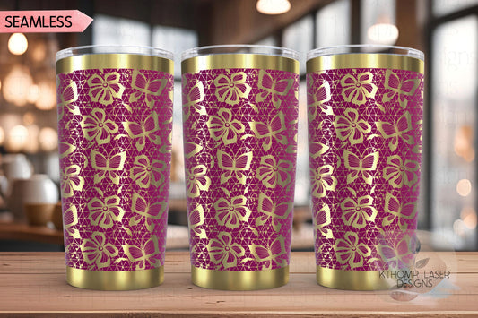 Butterfly Lace Pattern Tumbler Wrap SVG | 20oz and 30oz Laser Engraving File | Rotary Ready Digital Background SVG