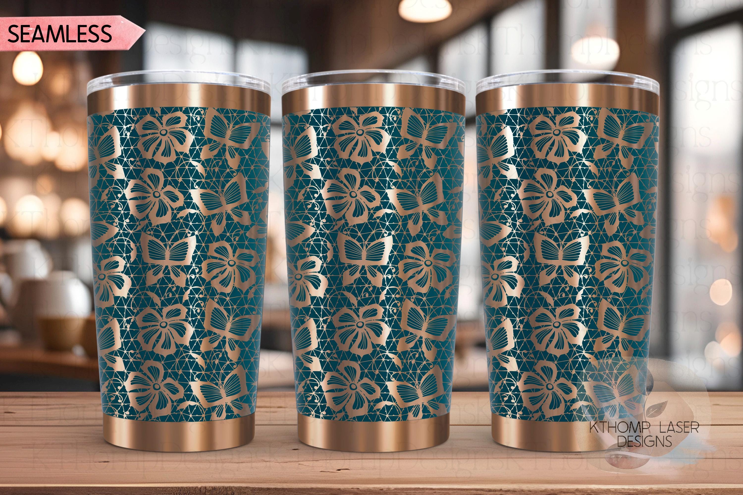 Butterfly Lace Pattern Tumbler Wrap SVG | 20oz and 30oz Laser Engraving File | Rotary Ready Digital Background SVG