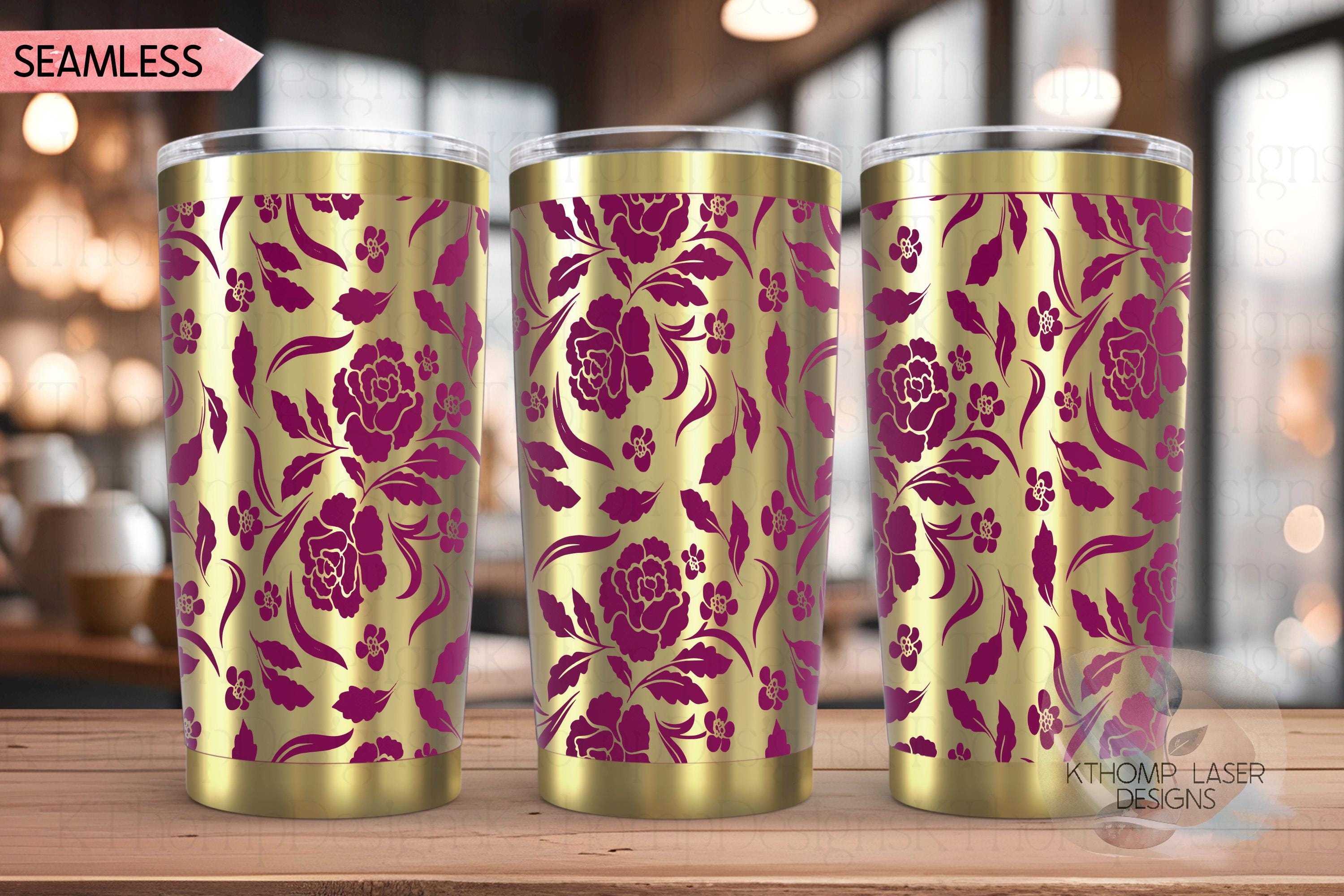 Floral Filagree Vintage Pattern Tumbler Wrap SVG | 20oz and 30oz Laser Engraving File | Rotary Ready Digital Background SVG