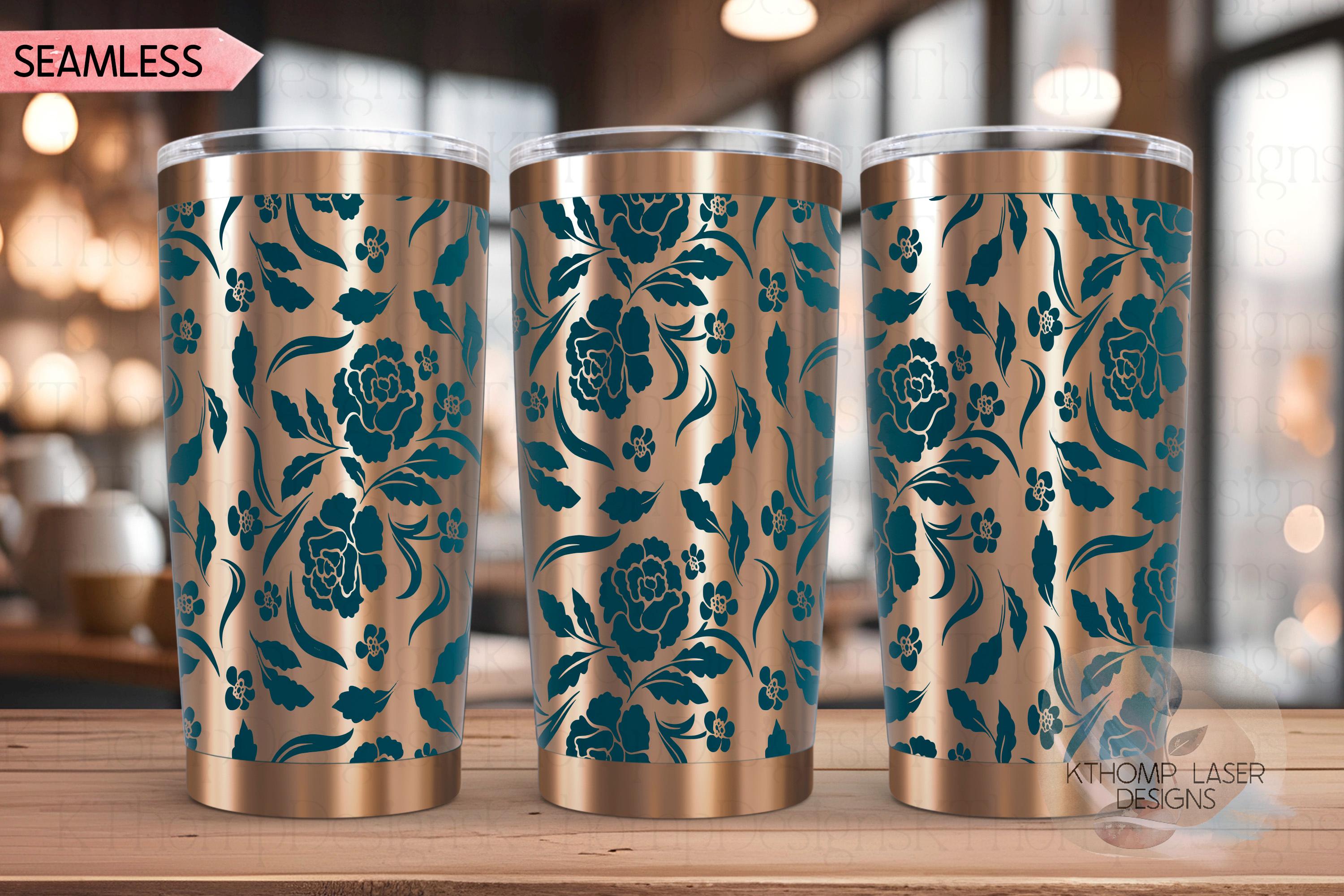 Floral Filagree Vintage Pattern Tumbler Wrap SVG | 20oz and 30oz Laser Engraving File | Rotary Ready Digital Background SVG