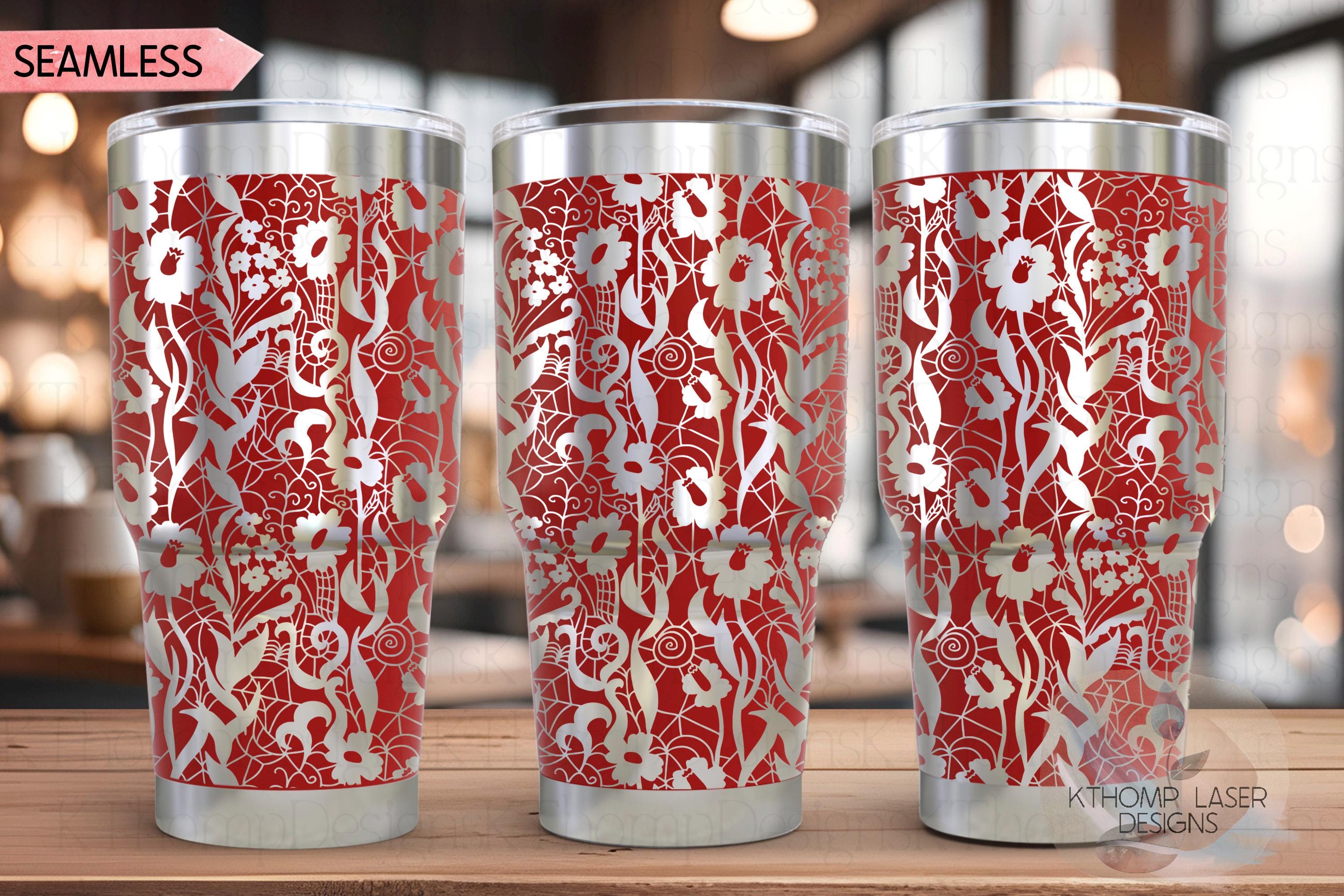 Delicate Floral Lace Pattern Tumbler Wrap SVG | 20oz and 30oz Laser Engraving File | Rotary Ready Digital Background SVG