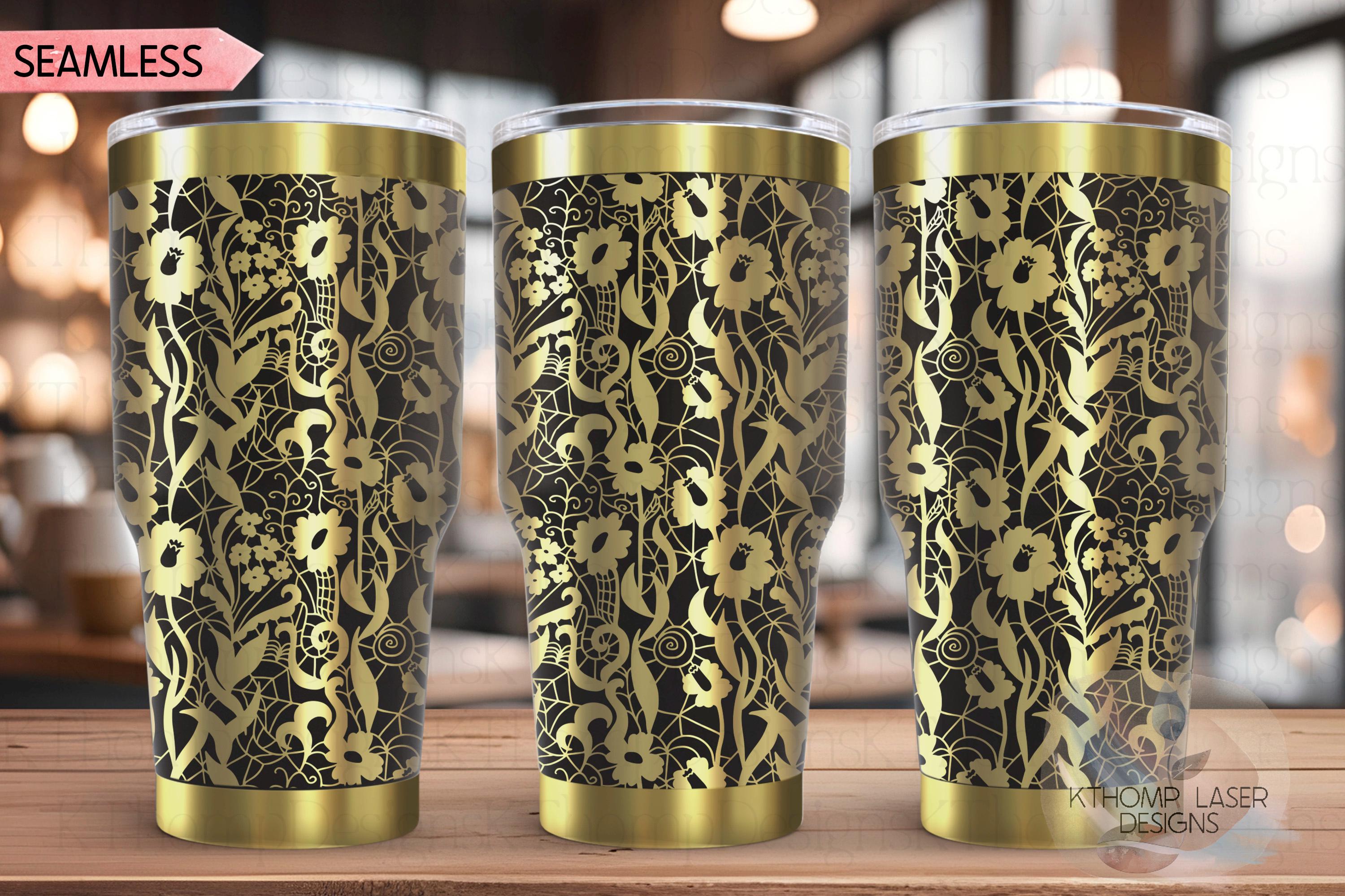 Delicate Floral Lace Pattern Tumbler Wrap SVG | 20oz and 30oz Laser Engraving File | Rotary Ready Digital Background SVG