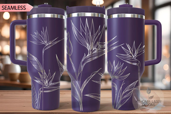 Bird Of Paradise Tumbler Wrap SVG | 40oz Laser Engraving File | Rotary Engrave Digital Design | Floral SVG Design