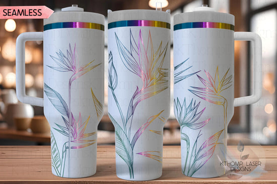 Bird Of Paradise Tumbler Wrap SVG | 40oz Laser Engraving File | Rotary Engrave Digital Design | Floral SVG Design