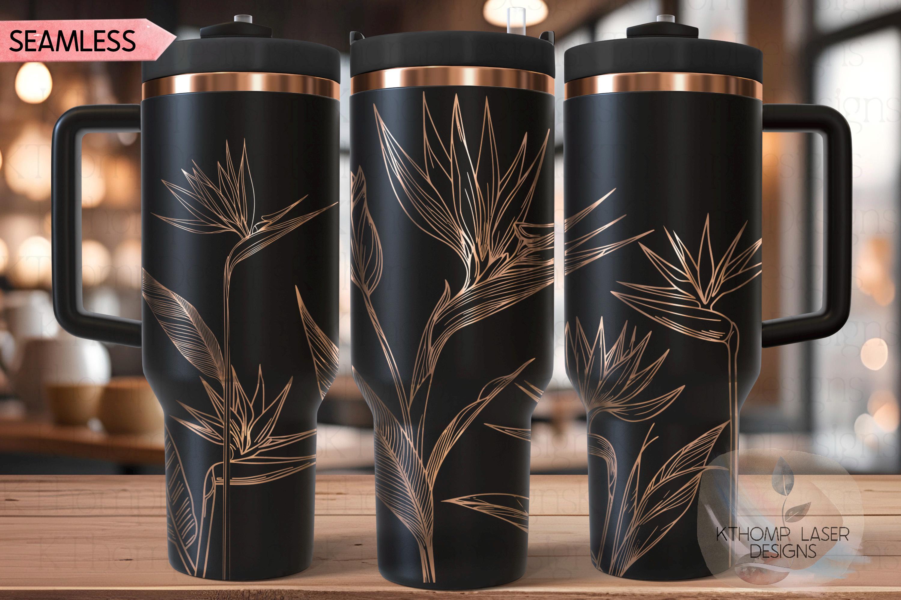 Bird Of Paradise Tumbler Wrap SVG | 40oz Laser Engraving File | Rotary Engrave Digital Design | Floral SVG Design