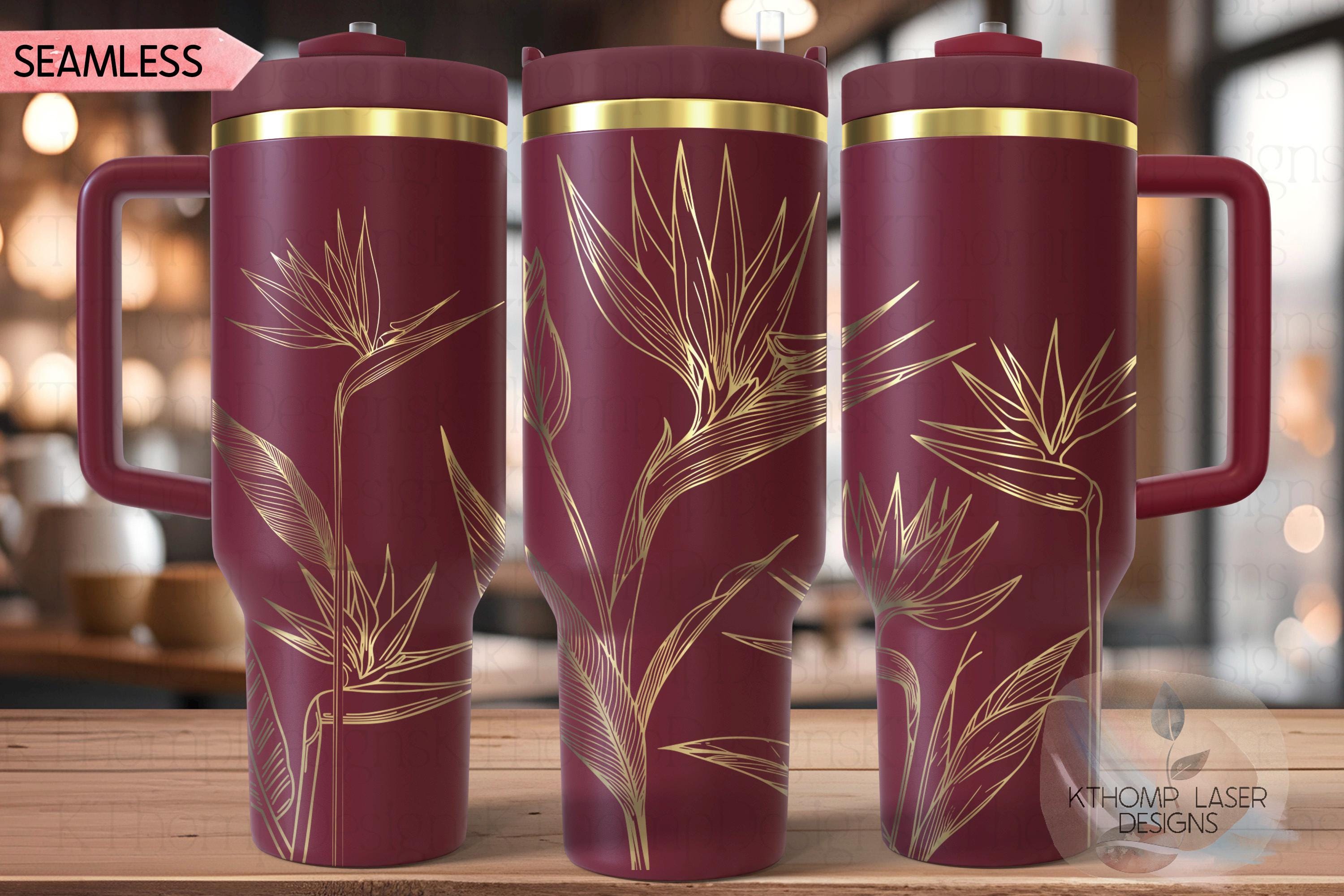 Bird Of Paradise Tumbler Wrap SVG | 40oz Laser Engraving File | Rotary Engrave Digital Design | Floral SVG Design