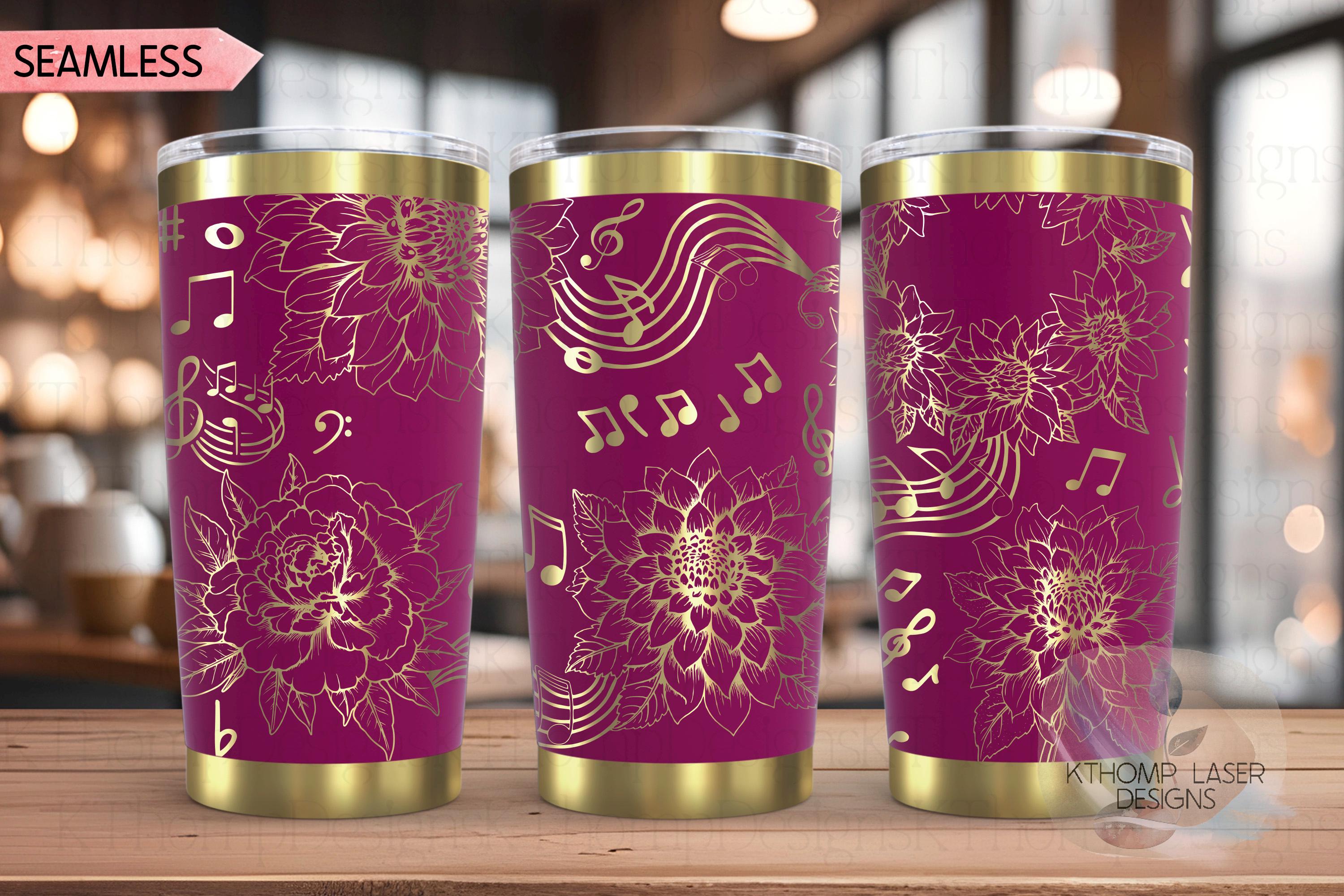 Floral Music Laser Engraved Wrap Design for 20oz & 30oz Tumblers, Digital Download, SVG For Laser Rotary, Seamless Wrap