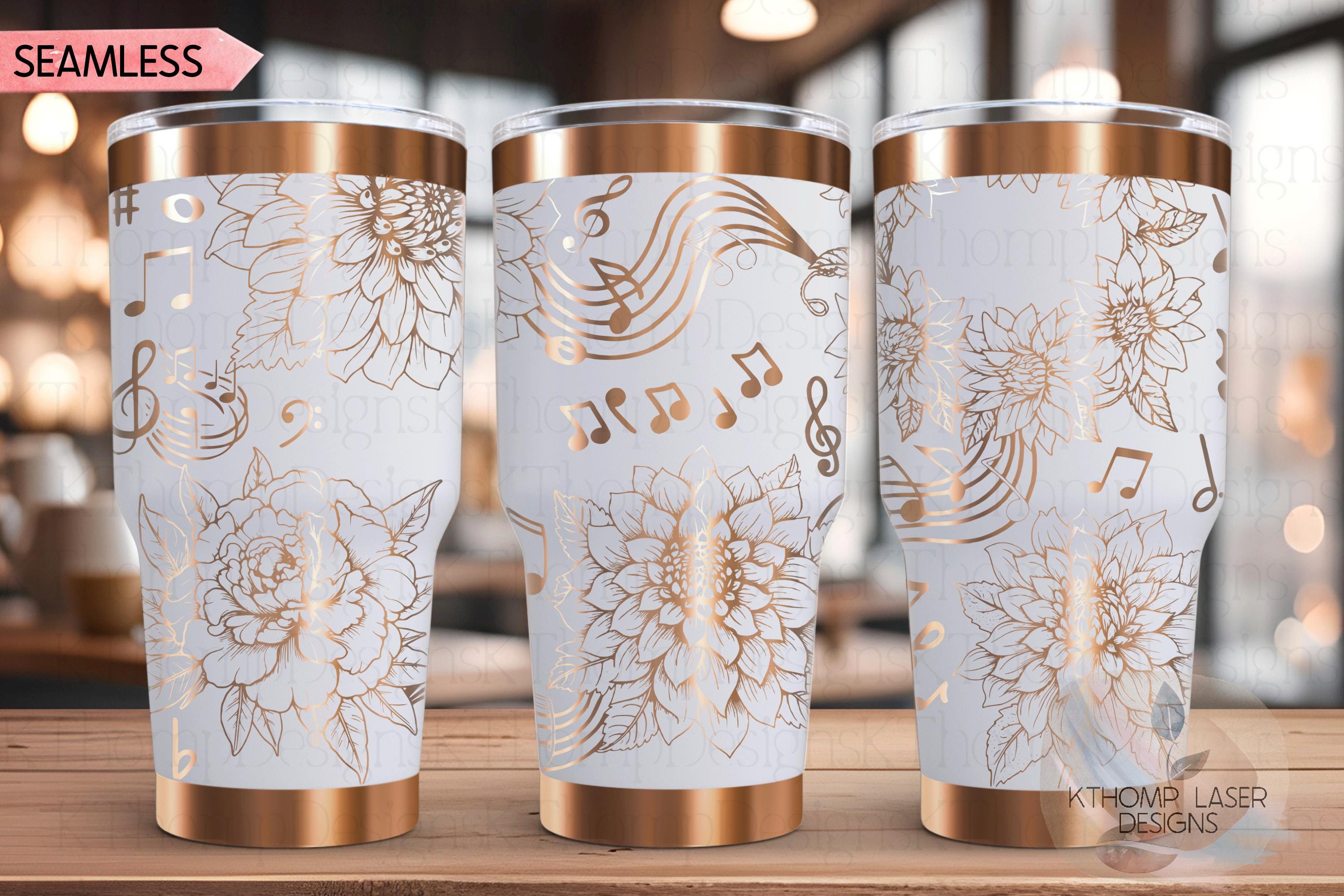 Floral Music Laser Engraved Wrap Design for 20oz & 30oz Tumblers, Digital Download, SVG For Laser Rotary, Seamless Wrap