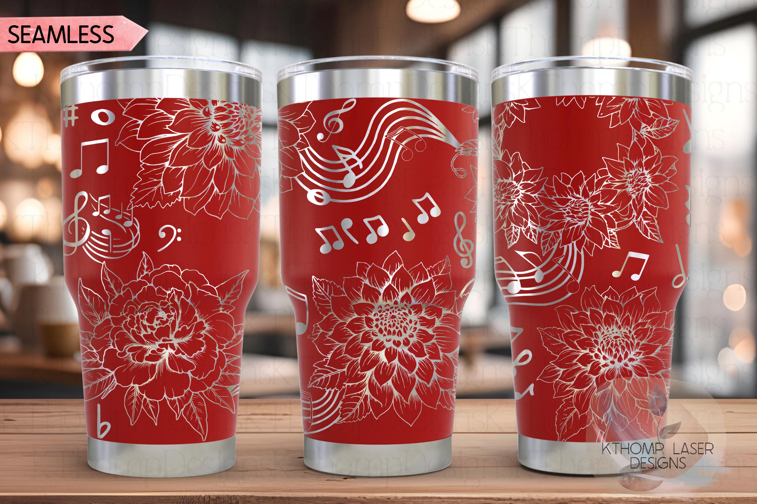 Floral Music Laser Engraved Wrap Design for 20oz & 30oz Tumblers, Digital Download, SVG For Laser Rotary, Seamless Wrap