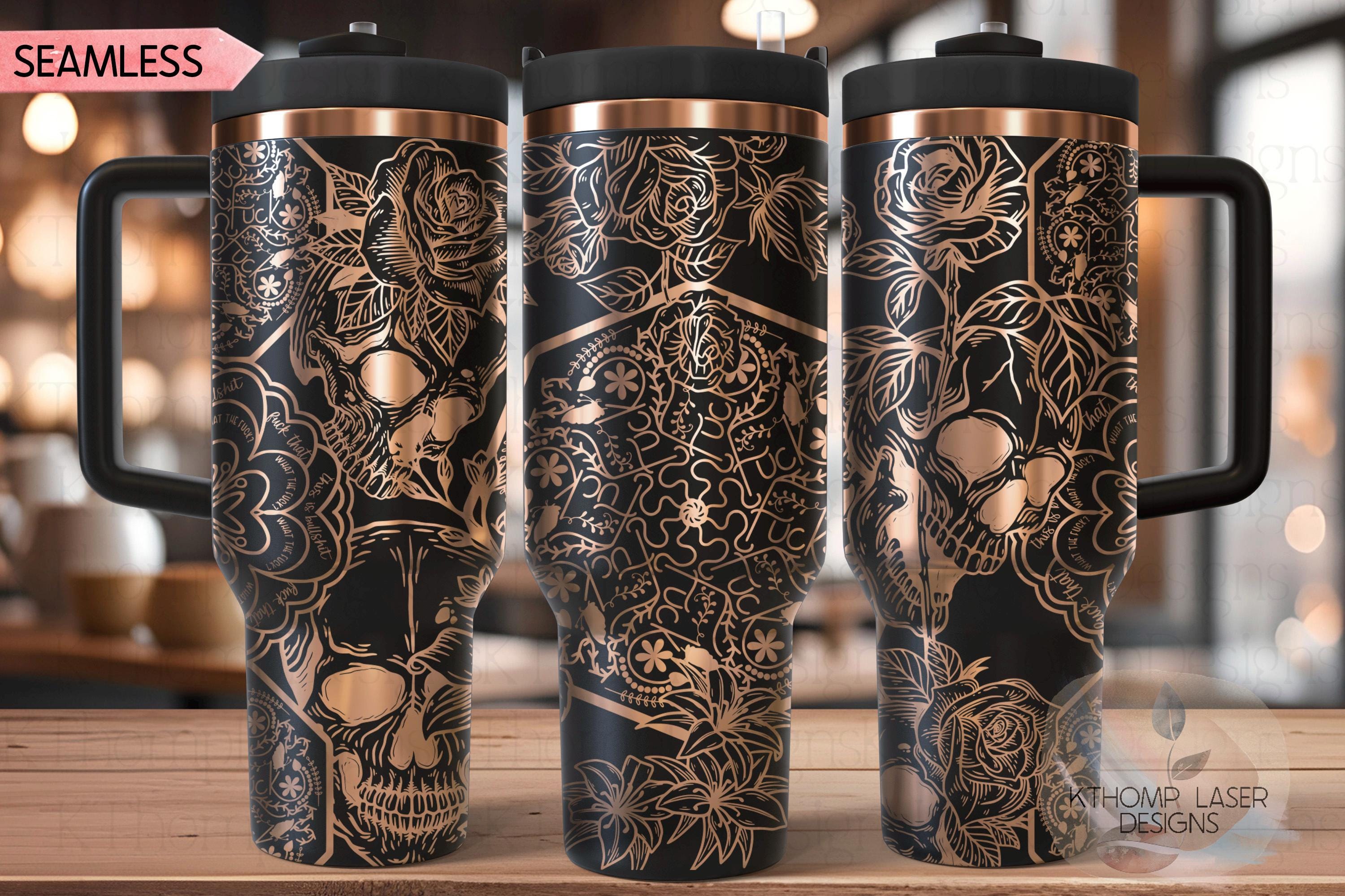 Skulls and Swear Words Tumbler Wrap SVG | 40oz Laser Engraving File | Rotary Ready Digital Design | Sassy Coffee SVG