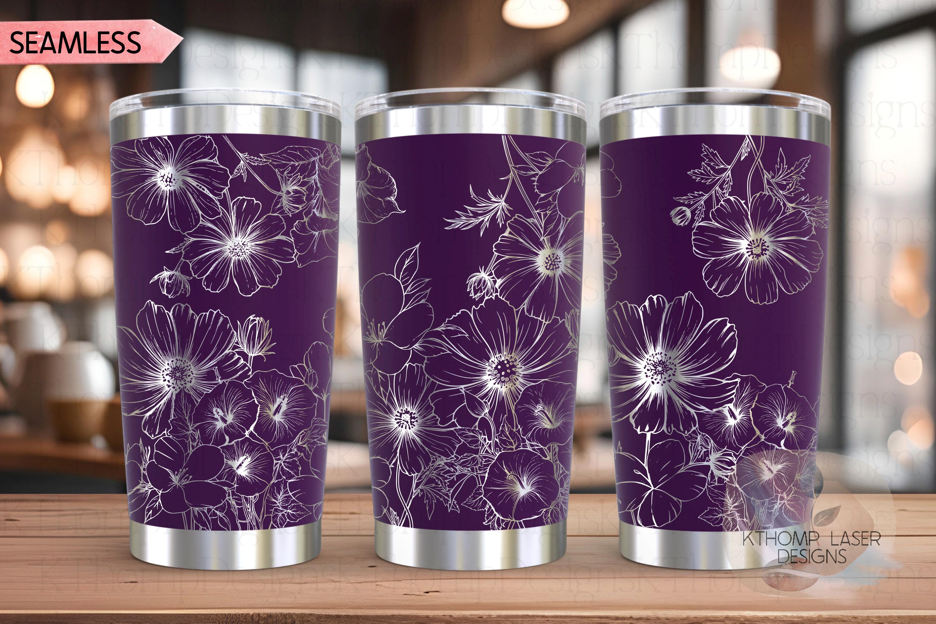Cosmos Morning Glories & Violets Floral Tumbler Wrap SVG | 20oz and 30oz Laser Engraving File | Rotary Digital Design | Floral SVG Design