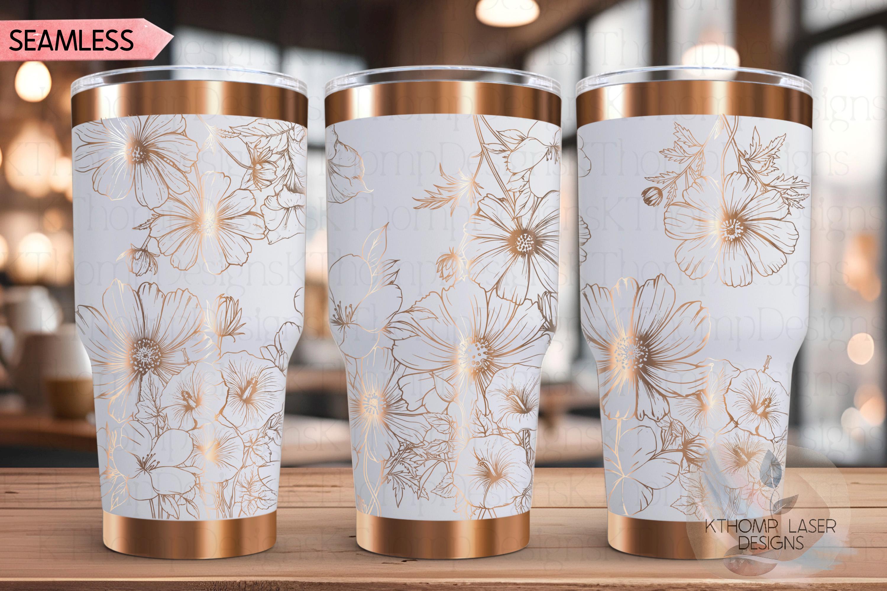 Cosmos Morning Glories & Violets Floral Tumbler Wrap SVG | 20oz and 30oz Laser Engraving File | Rotary Digital Design | Floral SVG Design