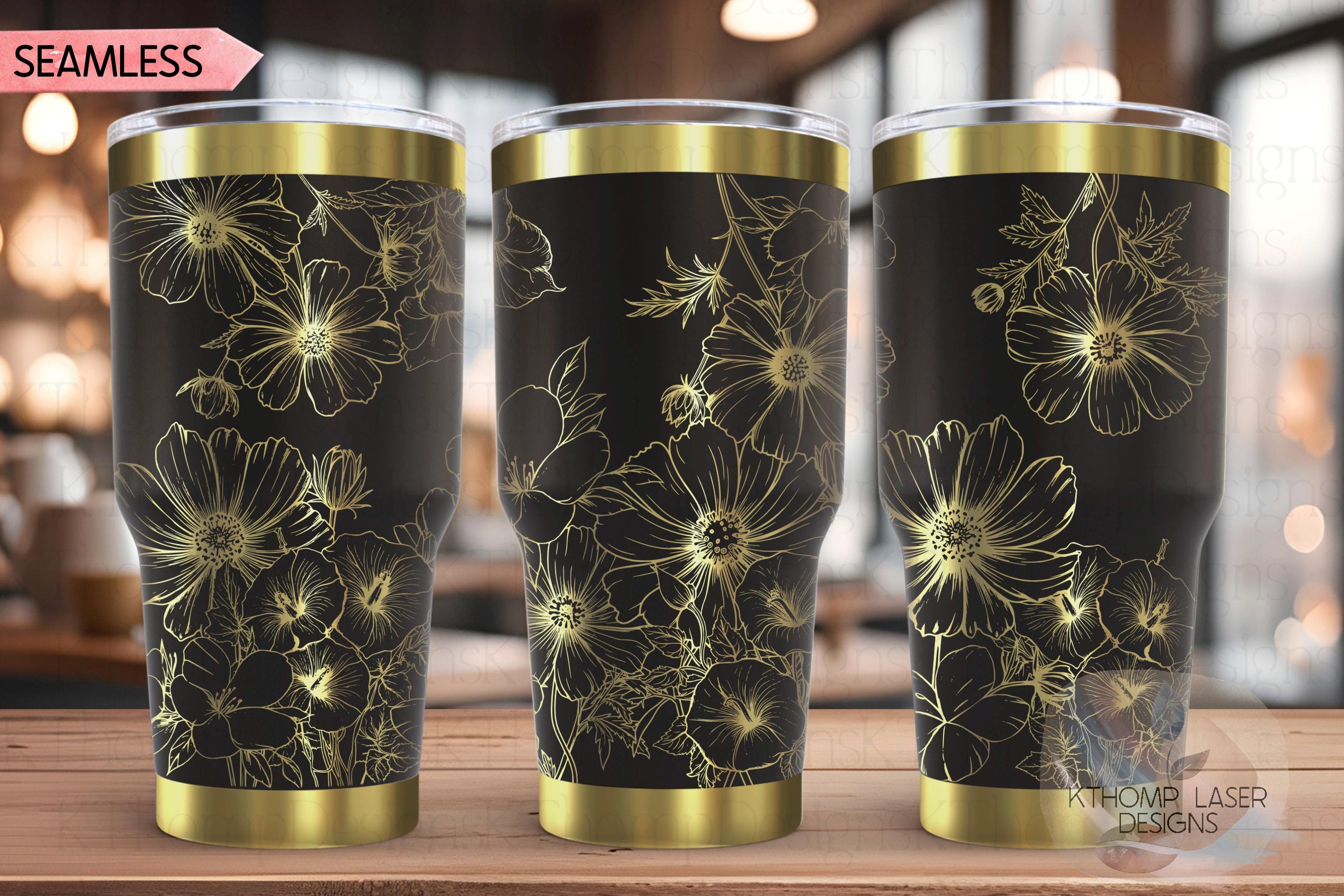 Cosmos Morning Glories & Violets Floral Tumbler Wrap SVG | 20oz and 30oz Laser Engraving File | Rotary Digital Design | Floral SVG Design