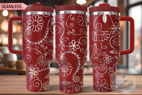 Swirly Spring Floral Tumbler Wrap SVG | 40oz Laser Engraving File | Rotary Engrave Digital Design | Floral SVG Design