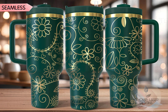 Swirly Spring Floral Tumbler Wrap SVG | 40oz Laser Engraving File | Rotary Engrave Digital Design | Floral SVG Design