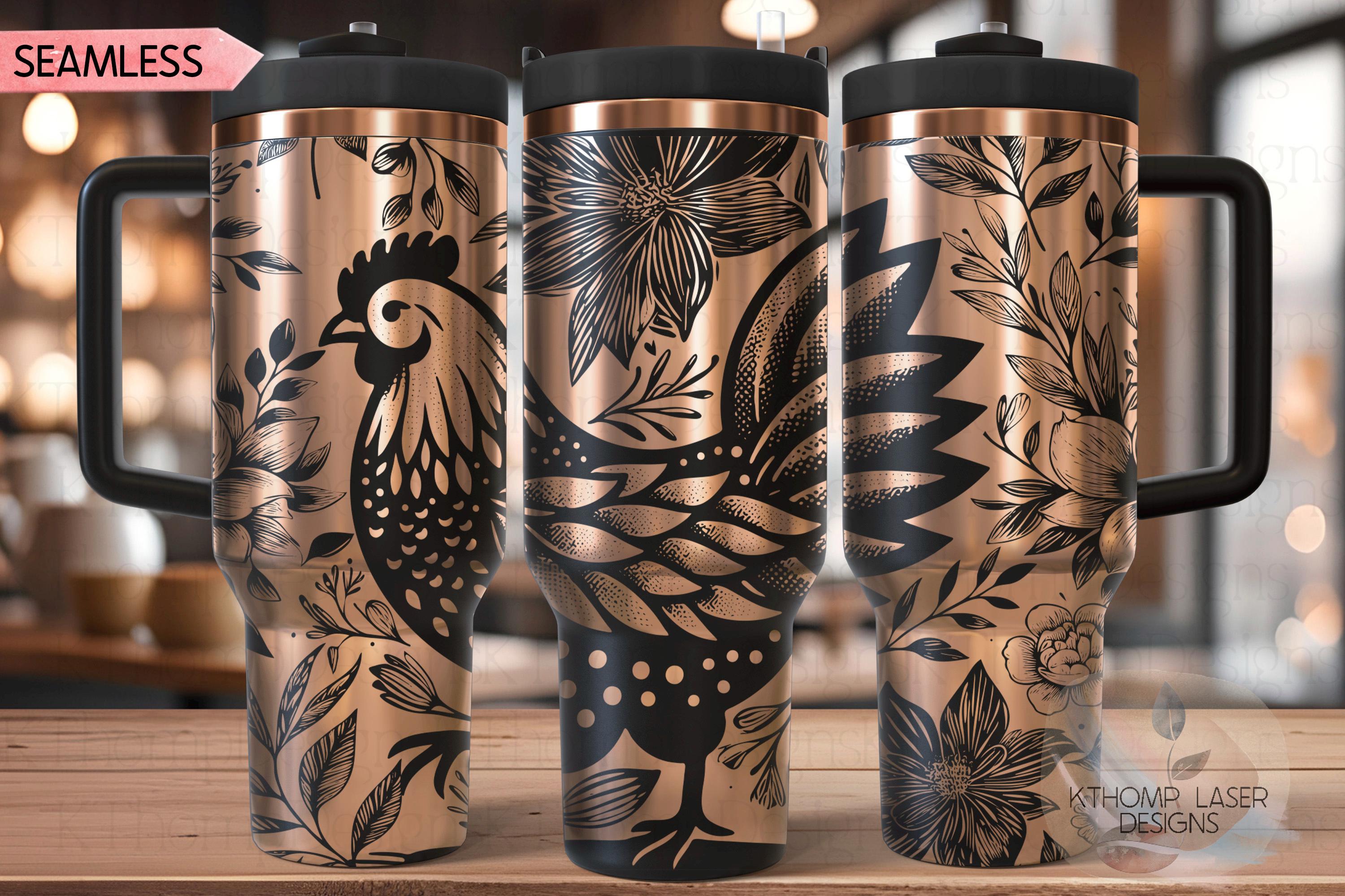 Floral Chicken Tumbler Wrap SVG | 40oz Laser Engraving File | Rotary Ready Digital Design | Western Farm SVG