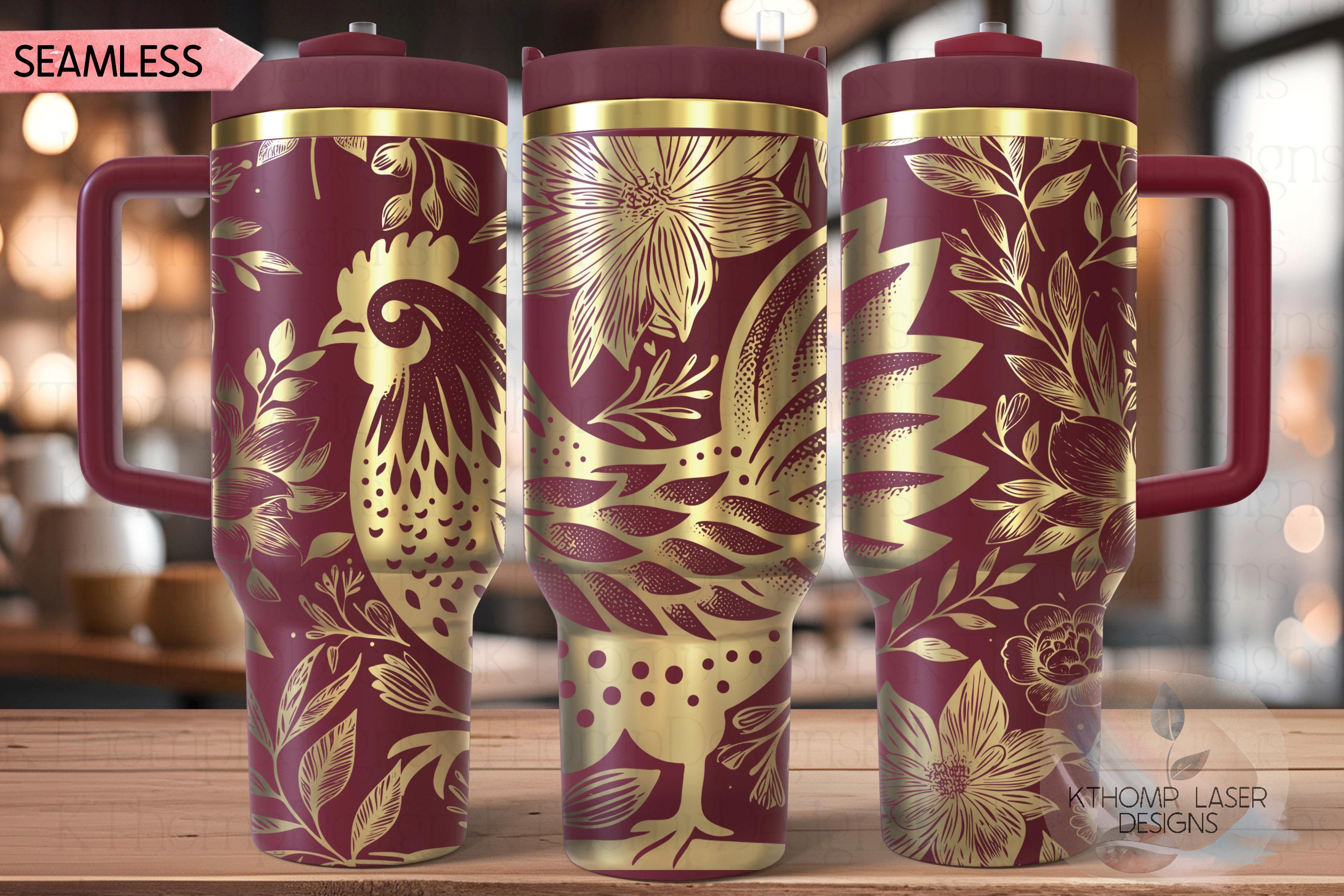 Floral Chicken Tumbler Wrap SVG | 40oz Laser Engraving File | Rotary Ready Digital Design | Western Farm SVG