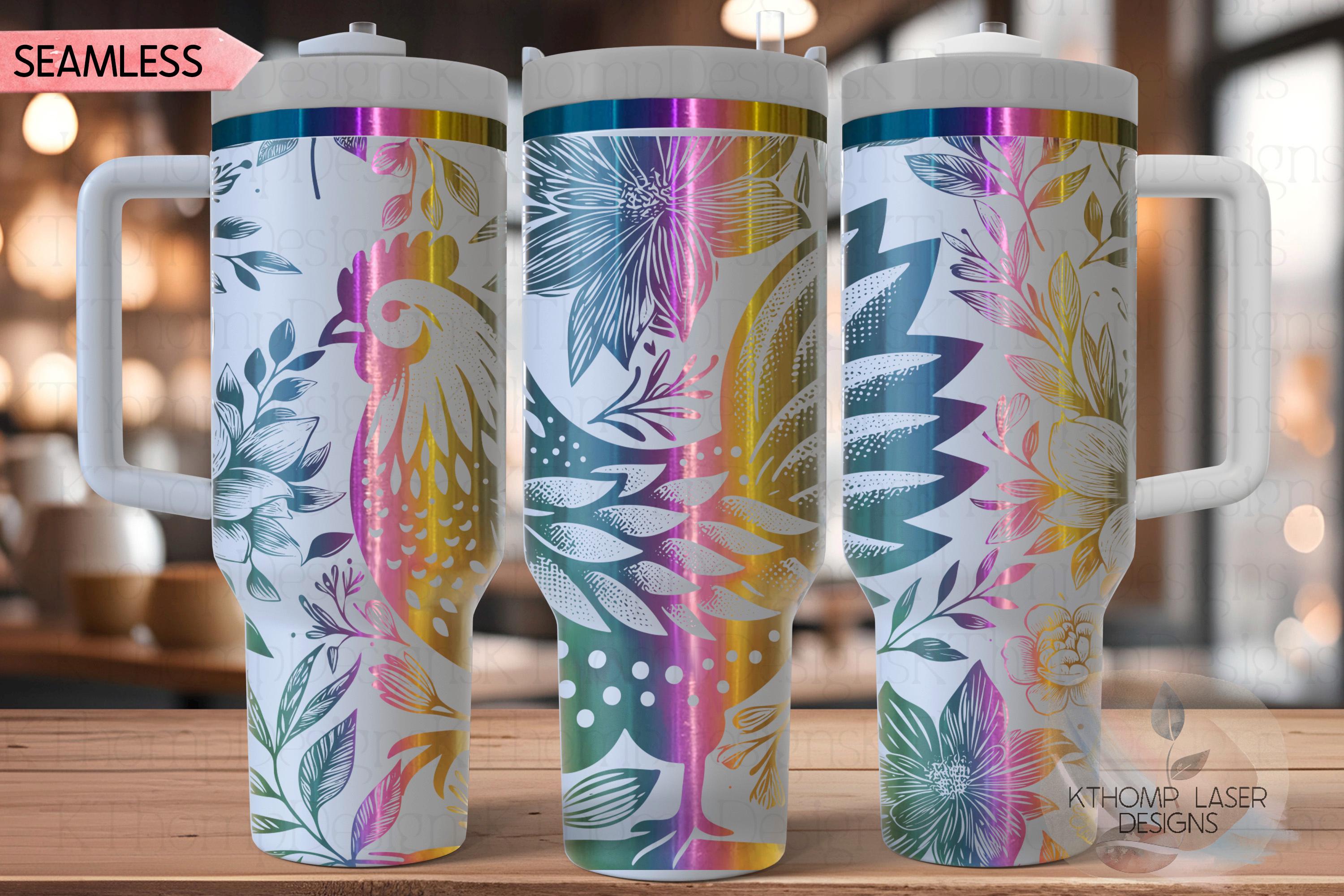 Floral Chicken Tumbler Wrap SVG | 40oz Laser Engraving File | Rotary Ready Digital Design | Western Farm SVG