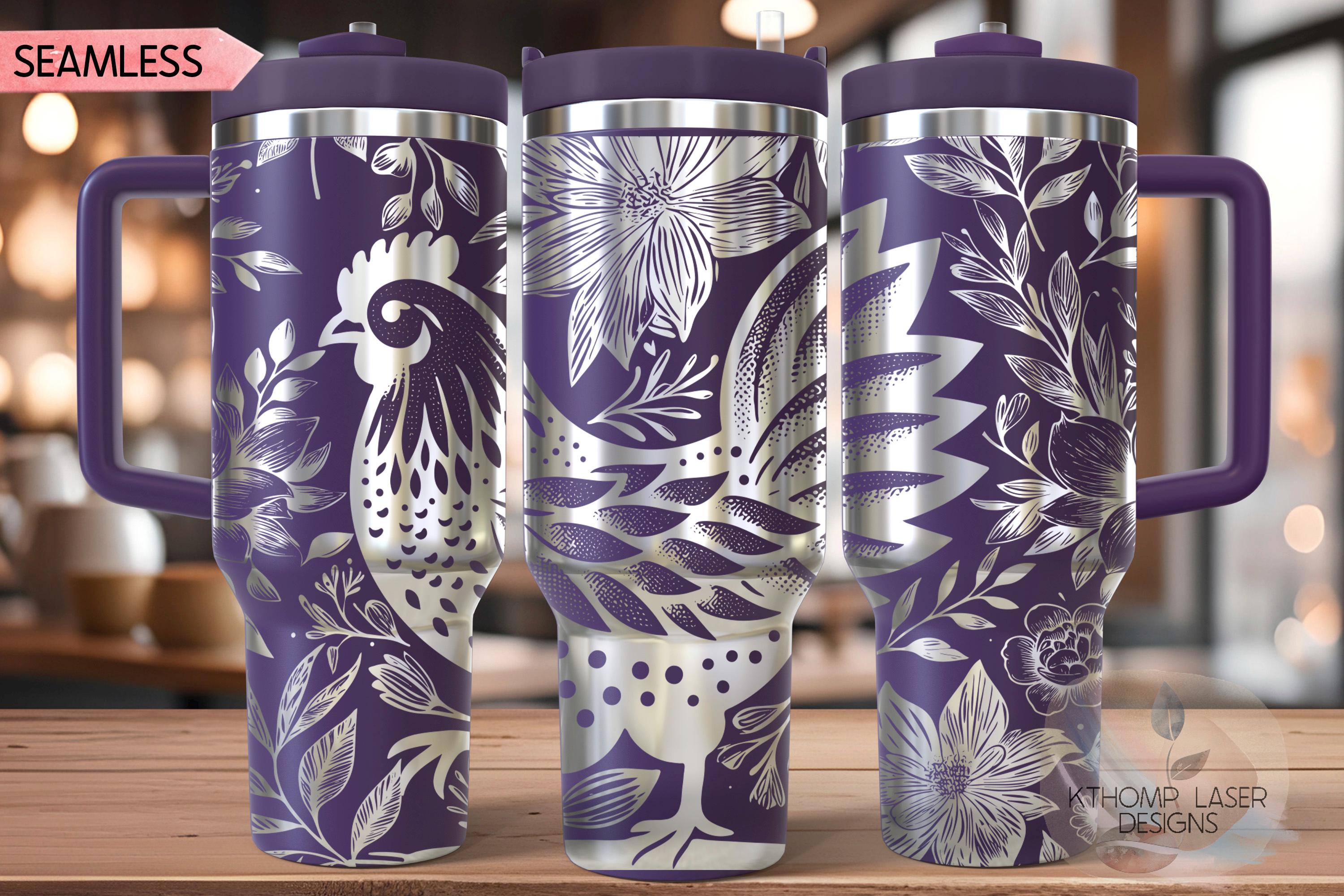 Floral Chicken Tumbler Wrap SVG | 40oz Laser Engraving File | Rotary Ready Digital Design | Western Farm SVG