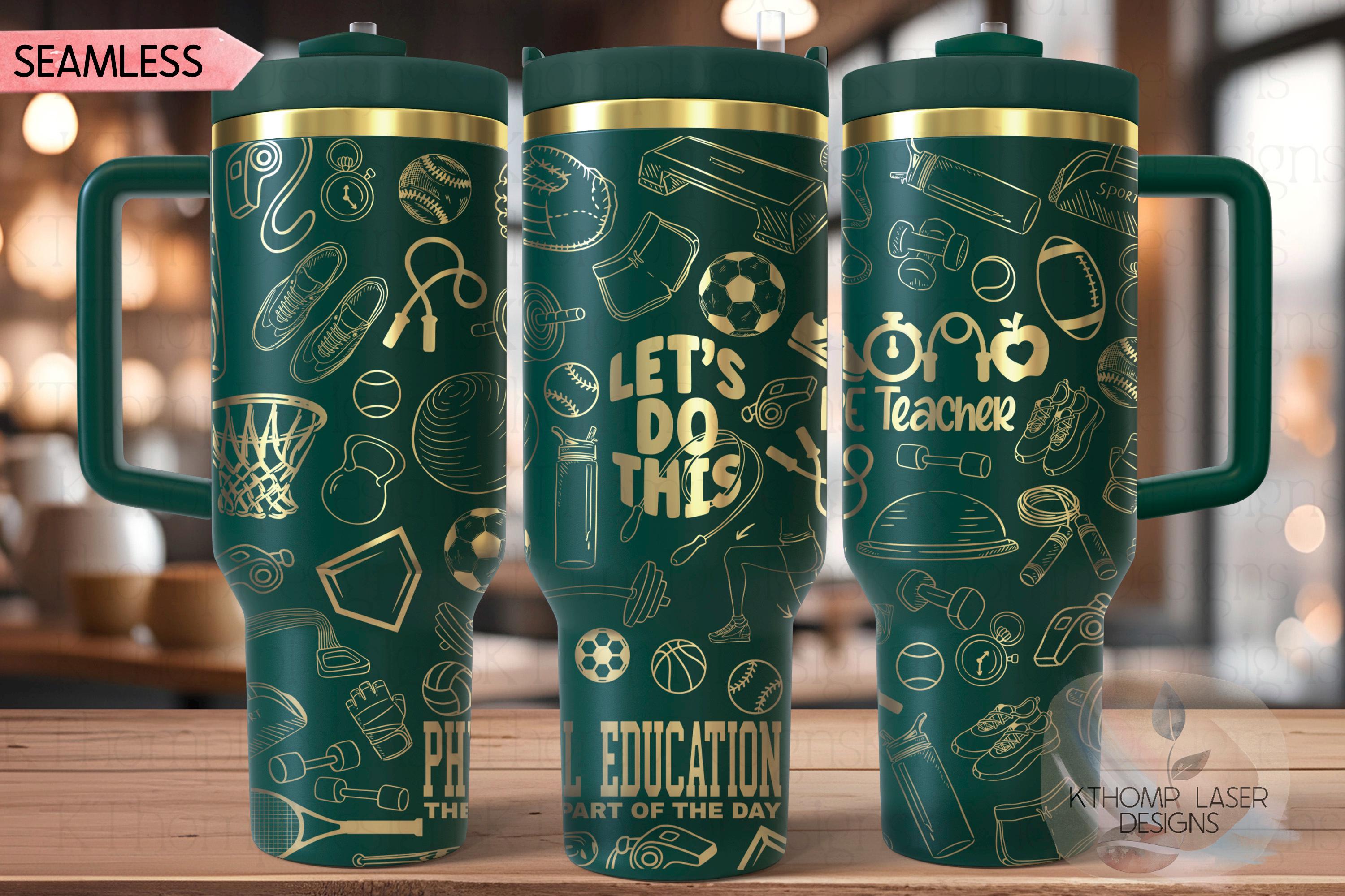 PE Teacher Coach Tumbler Wrap SVG | 40oz Laser Engraving File | Rotary Ready Digital Design | Career Gift SVG
