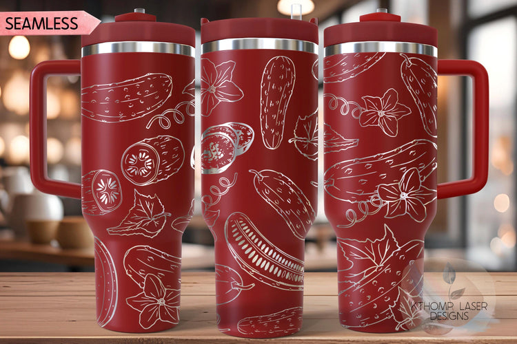 Floral Pickles Tumbler Wrap SVG | 40oz Laser Engraving File | Rotary Ready Digital Design | Foodie SVG