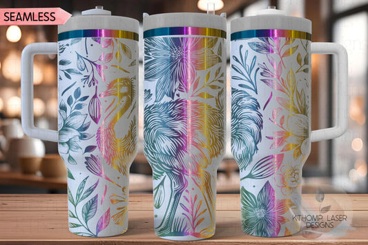 Floral Ostrich Tumbler Wrap SVG | 40oz Laser Engraving File | Rotary Ready Digital Design | Western Farm SVG