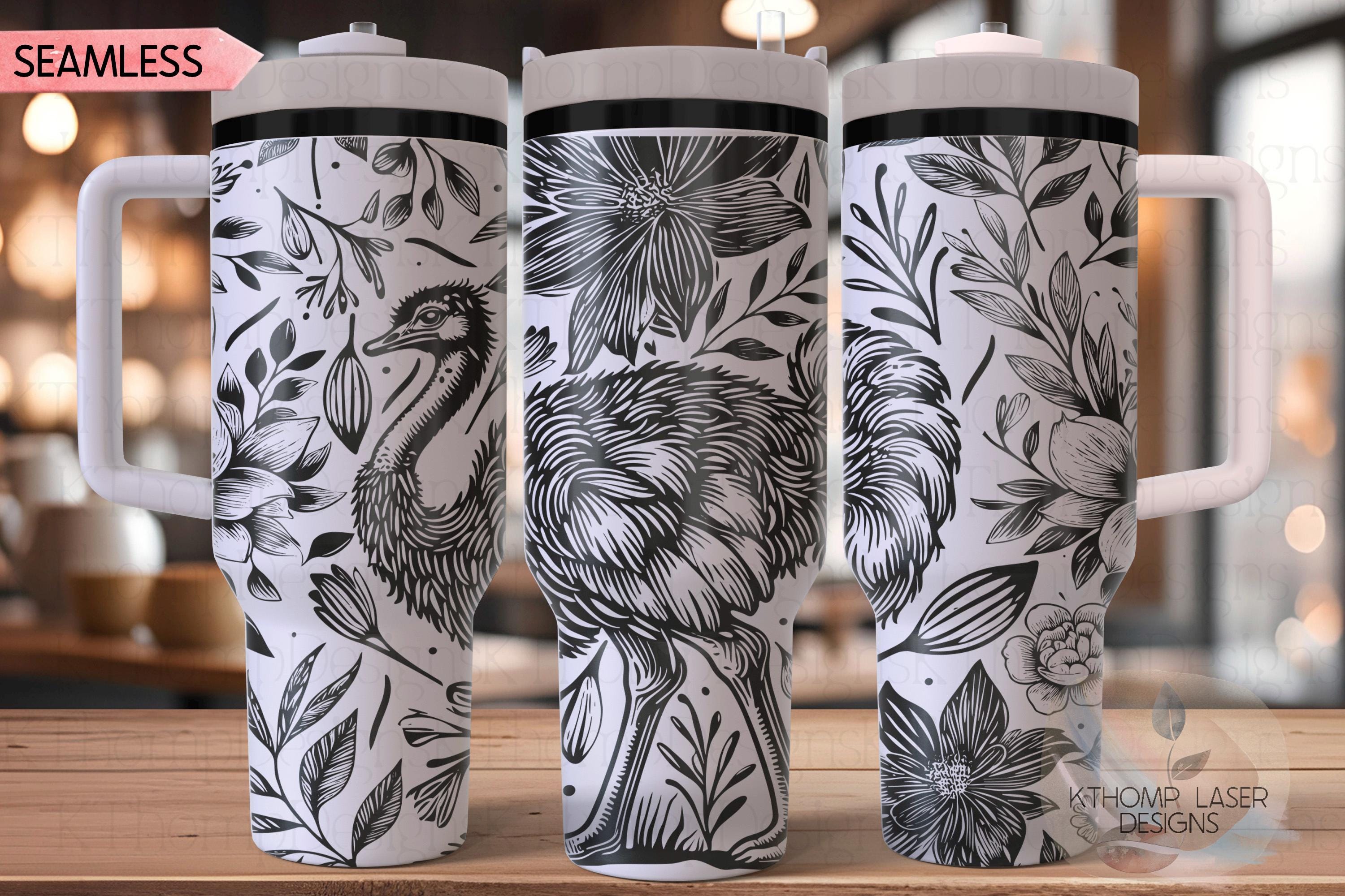 Floral Ostrich Tumbler Wrap SVG | 40oz Laser Engraving File | Rotary Ready Digital Design | Western Farm SVG