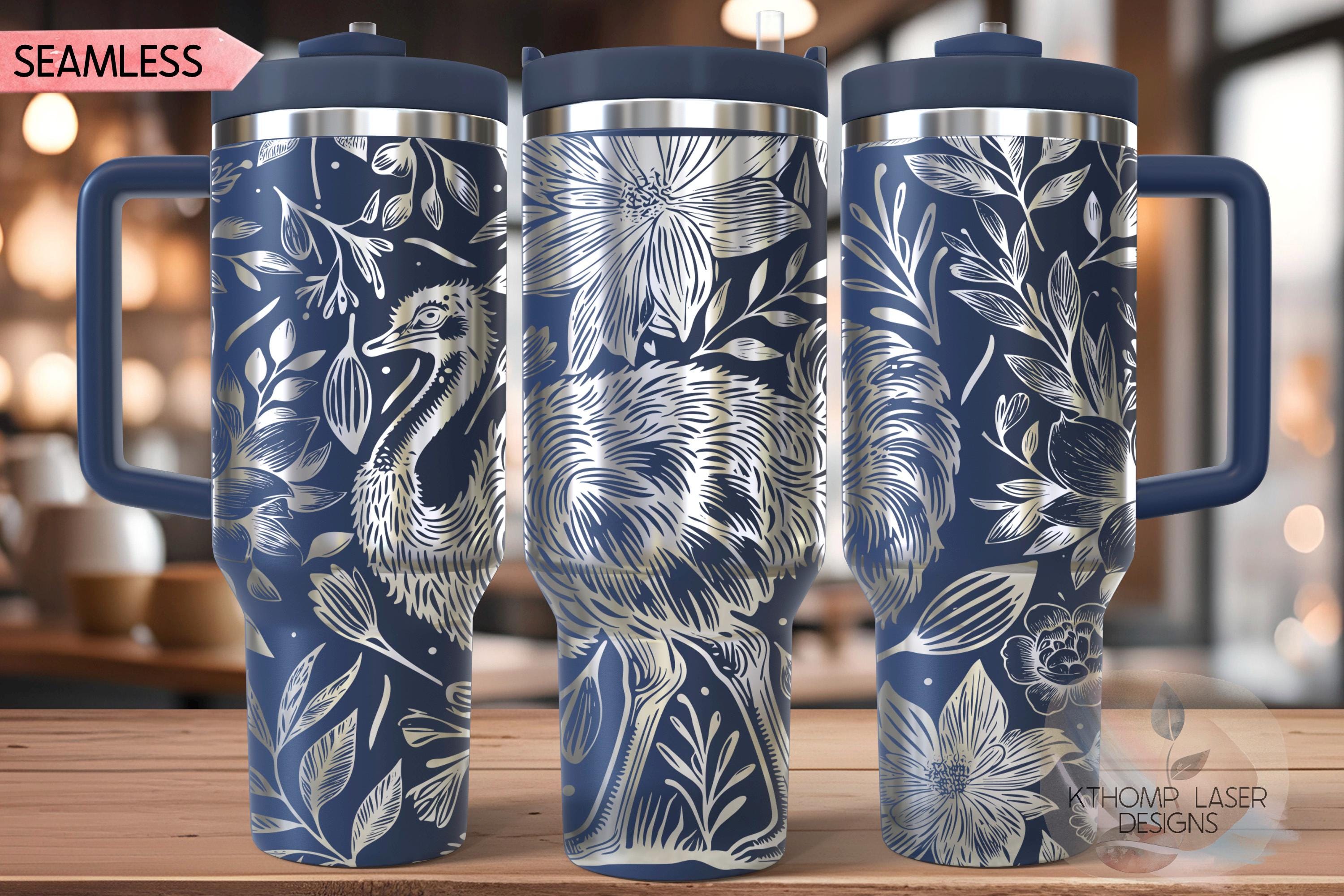 Floral Ostrich Tumbler Wrap SVG | 40oz Laser Engraving File | Rotary Ready Digital Design | Western Farm SVG