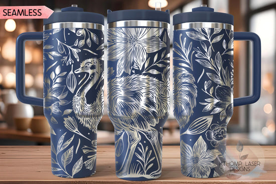 Floral Ostrich Tumbler Wrap SVG | 40oz Laser Engraving File | Rotary Ready Digital Design | Western Farm SVG