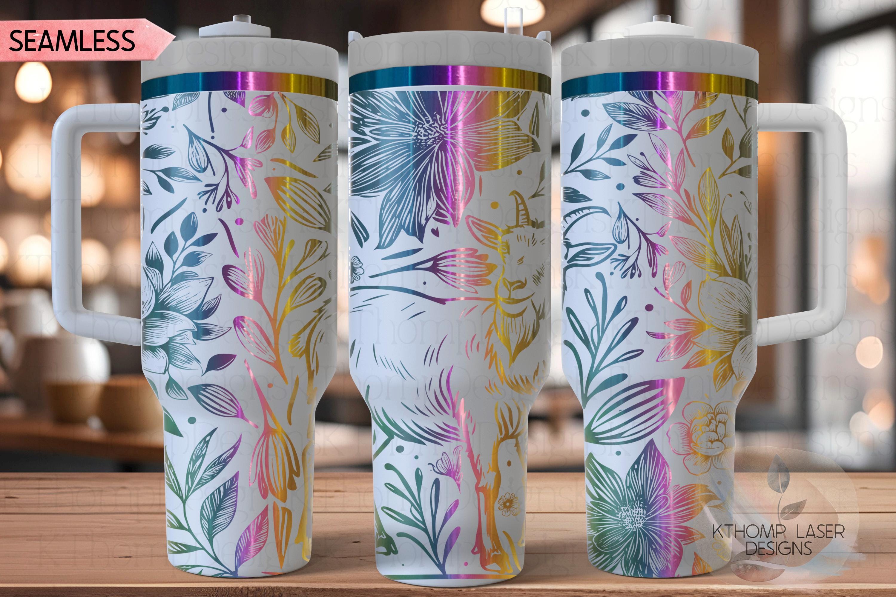Floral Goat Tumbler Wrap SVG | 40oz Laser Engraving File | Rotary Ready Digital Design | Western Farm SVG