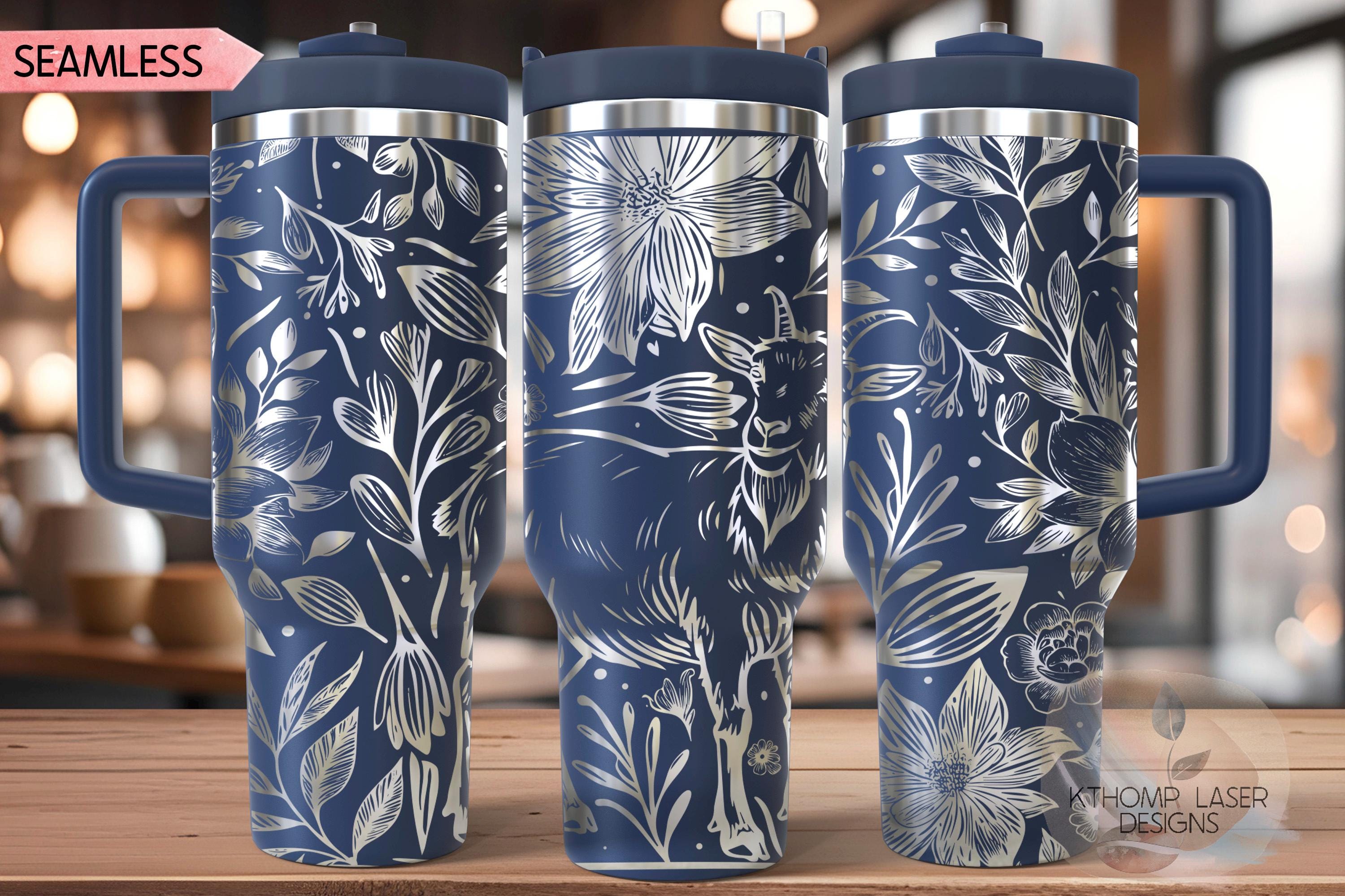 Floral Goat Tumbler Wrap SVG | 40oz Laser Engraving File | Rotary Ready Digital Design | Western Farm SVG