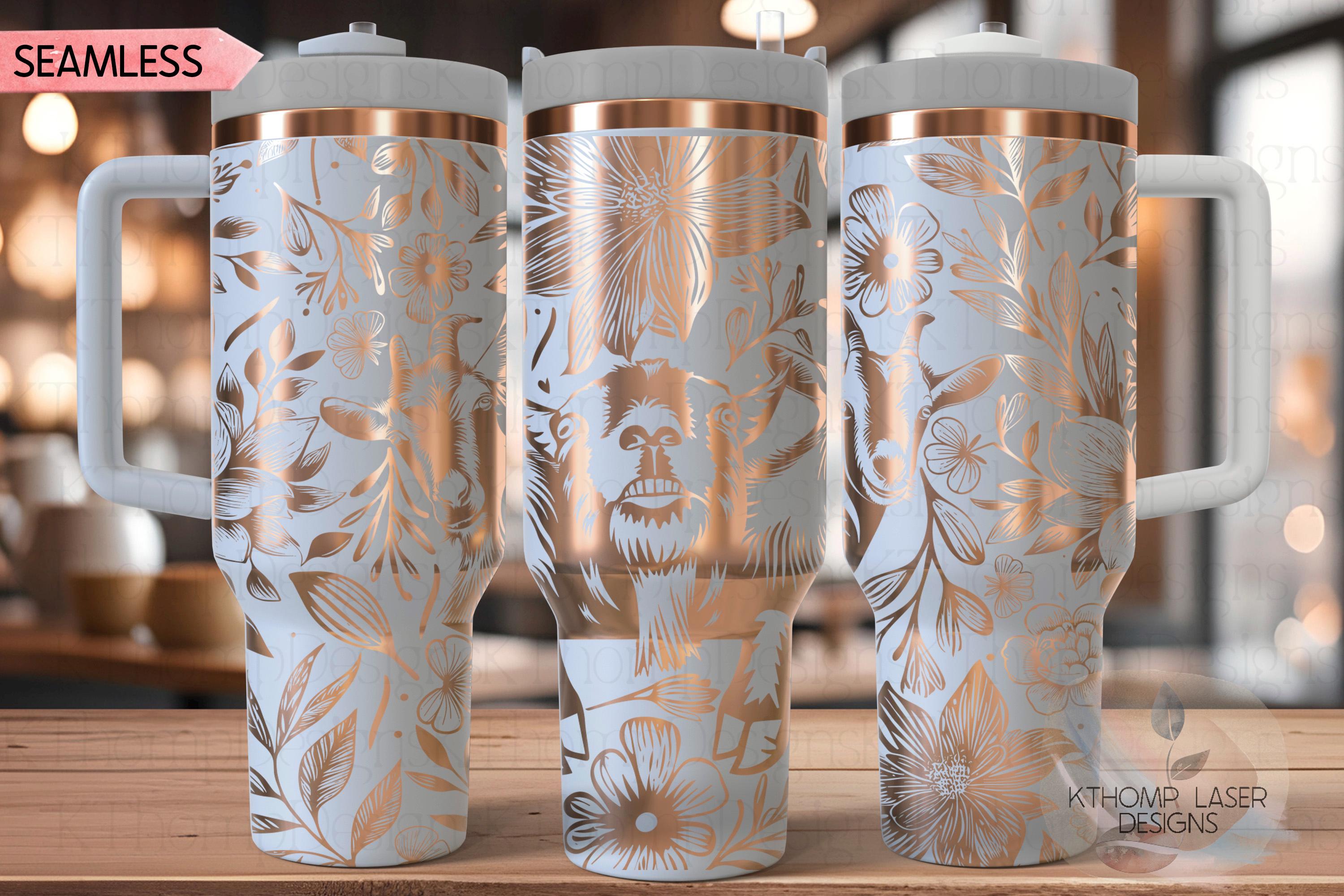 Three Goats In Flowers Tumbler Wrap SVG | 40oz Laser Engraving File | Rotary Ready Digital Design | Western Farm SVG