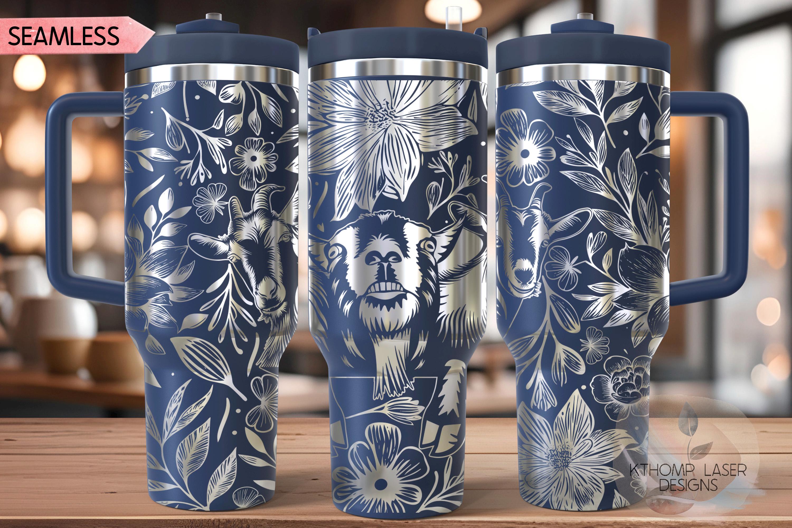 Three Goats In Flowers Tumbler Wrap SVG | 40oz Laser Engraving File | Rotary Ready Digital Design | Western Farm SVG