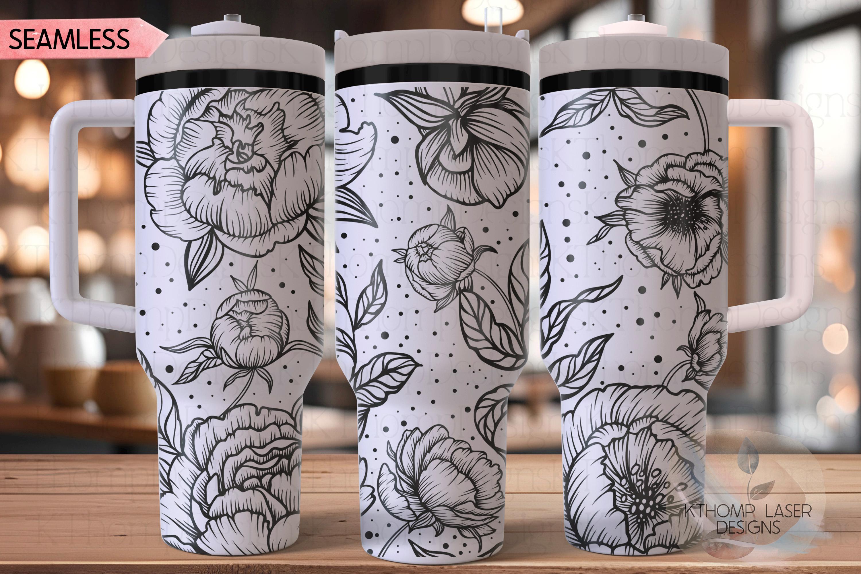 Pretty Peonies Tumbler Wrap SVG | 40oz Laser Engraving File | Rotary Engrave Digital Design | Floral SVG Design