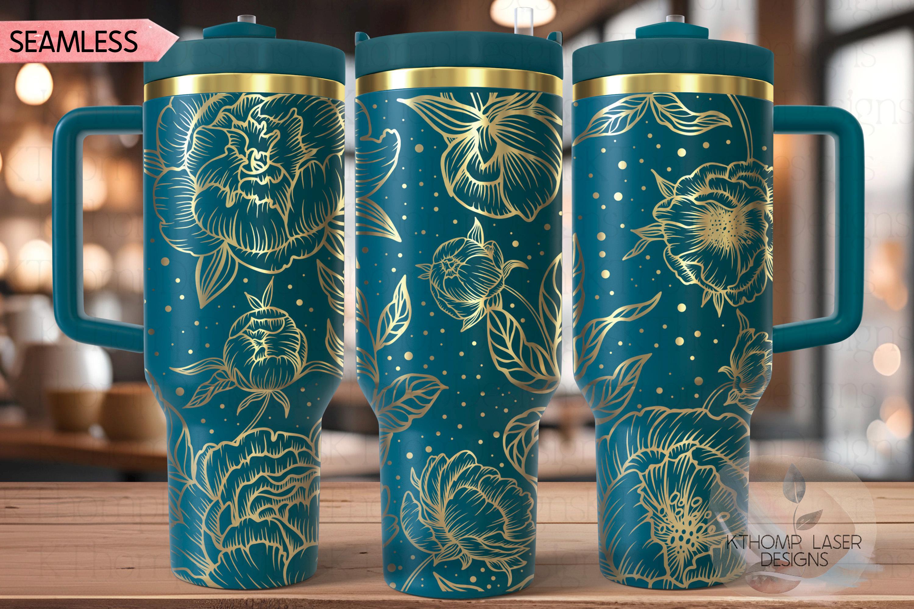 Pretty Peonies Tumbler Wrap SVG | 40oz Laser Engraving File | Rotary Engrave Digital Design | Floral SVG Design