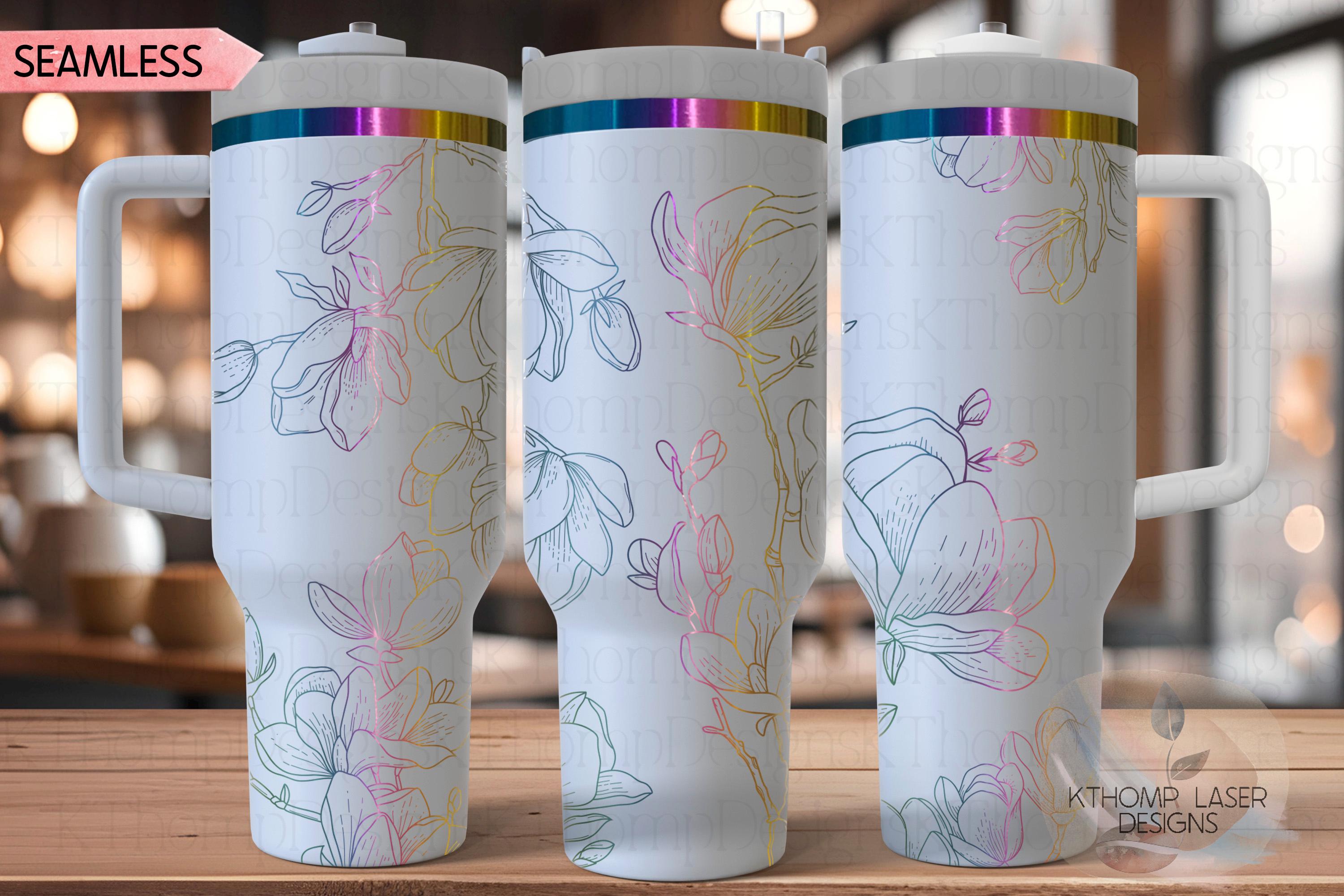 Spring Magnolias Floral Tumbler Wrap SVG | 40oz Laser Engraving File | Rotary Engrave Digital Design | Floral SVG Design