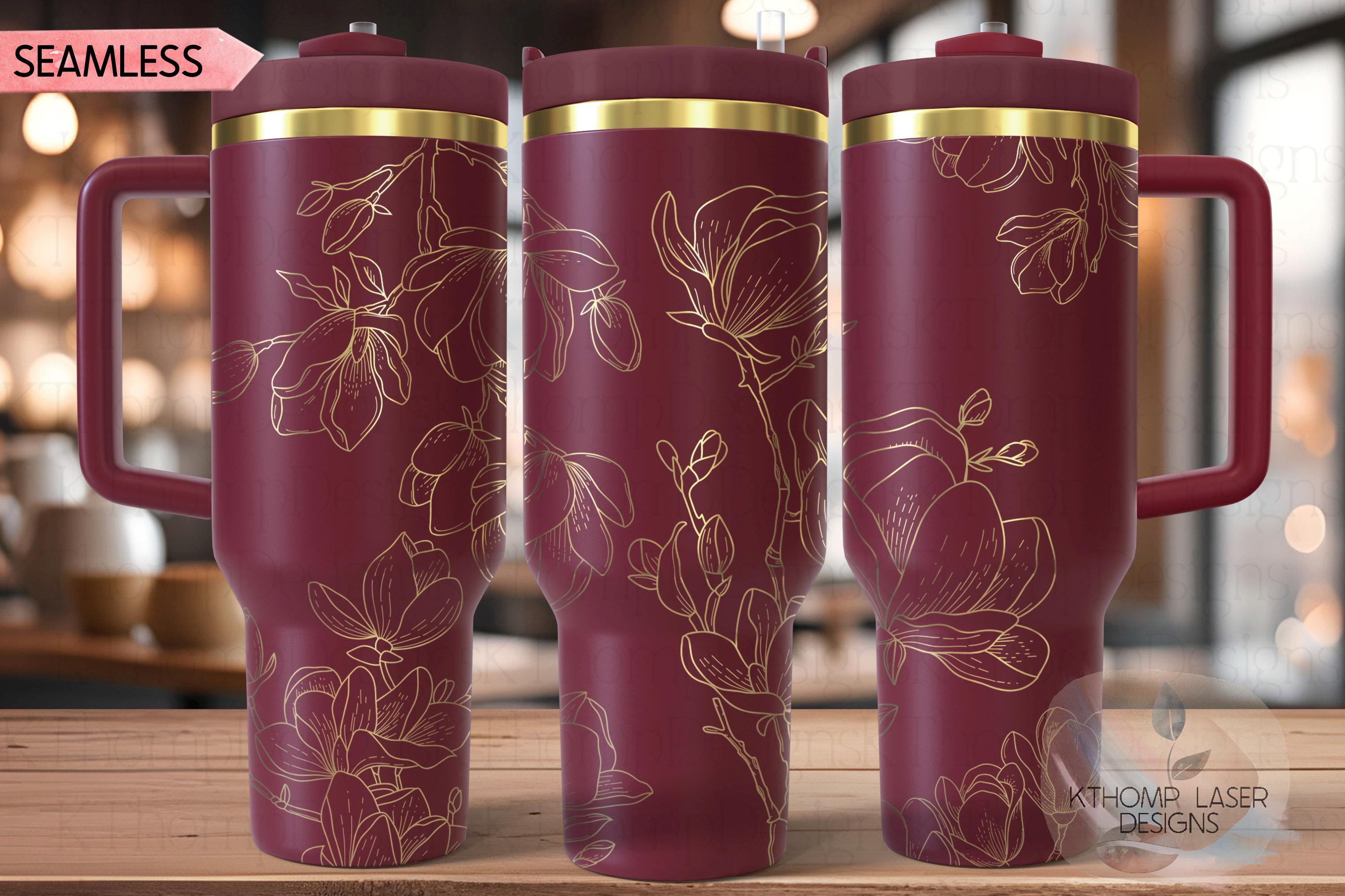 Spring Magnolias Floral Tumbler Wrap SVG | 40oz Laser Engraving File | Rotary Engrave Digital Design | Floral SVG Design