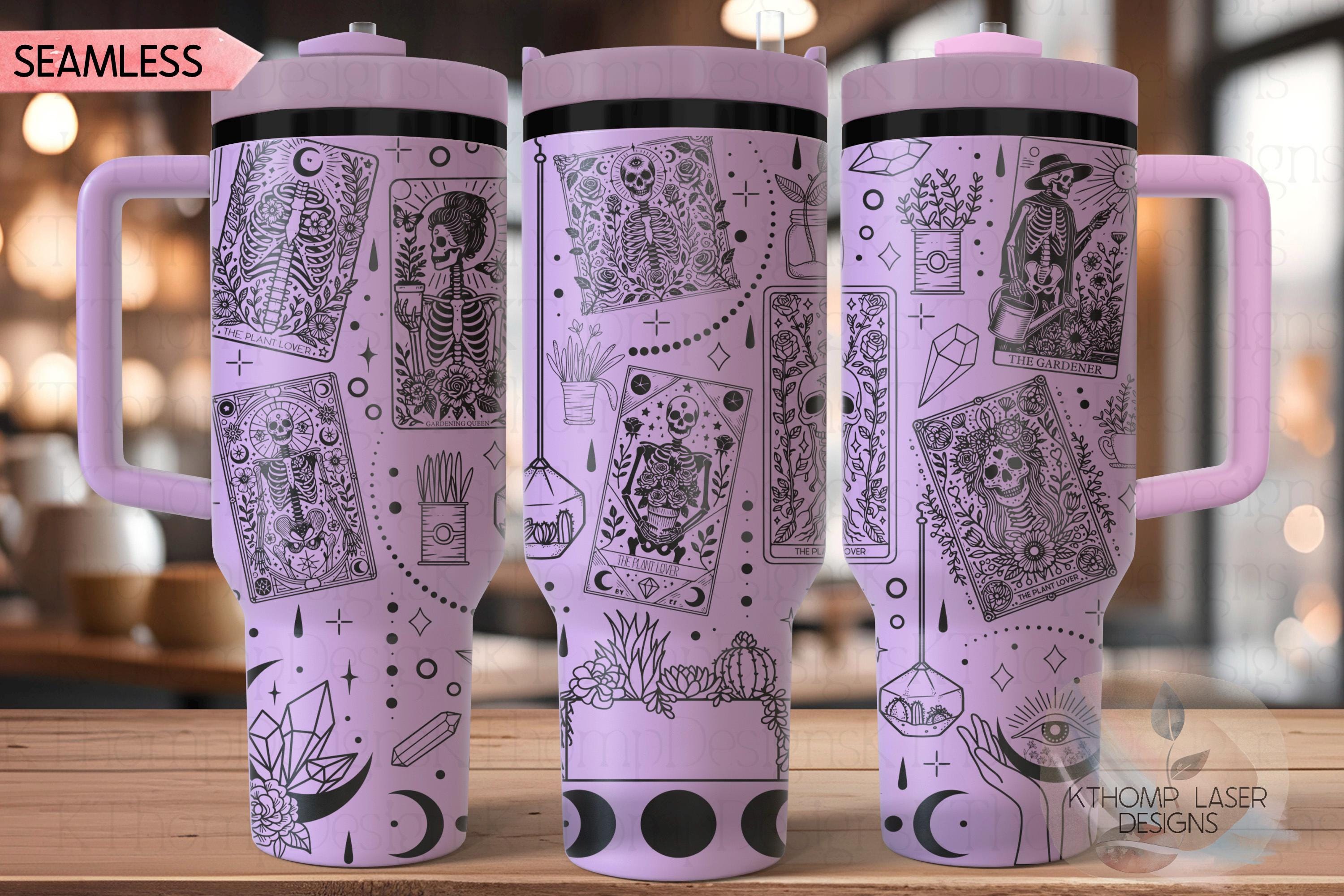 Plant Lover Tarot Cards Tumbler Wrap SVG | 40oz Laser Engraving File | Rotary Ready Digital Design | Zodiac Boho SVG