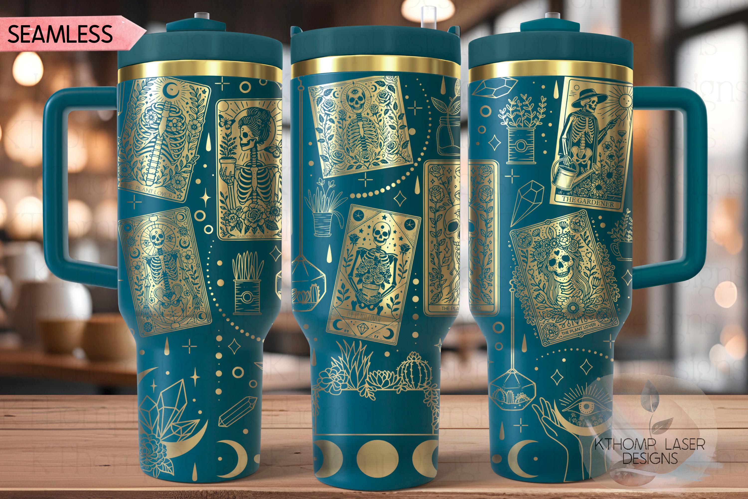 Plant Lover Tarot Cards Tumbler Wrap SVG | 40oz Laser Engraving File | Rotary Ready Digital Design | Zodiac Boho SVG