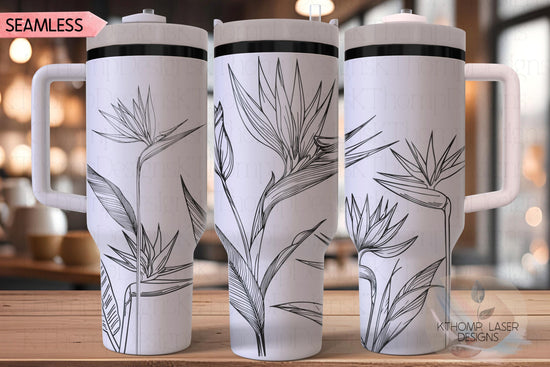 Bird Of Paradise Tumbler Wrap SVG | 40oz Laser Engraving File | Rotary Engrave Digital Design | Floral SVG Design