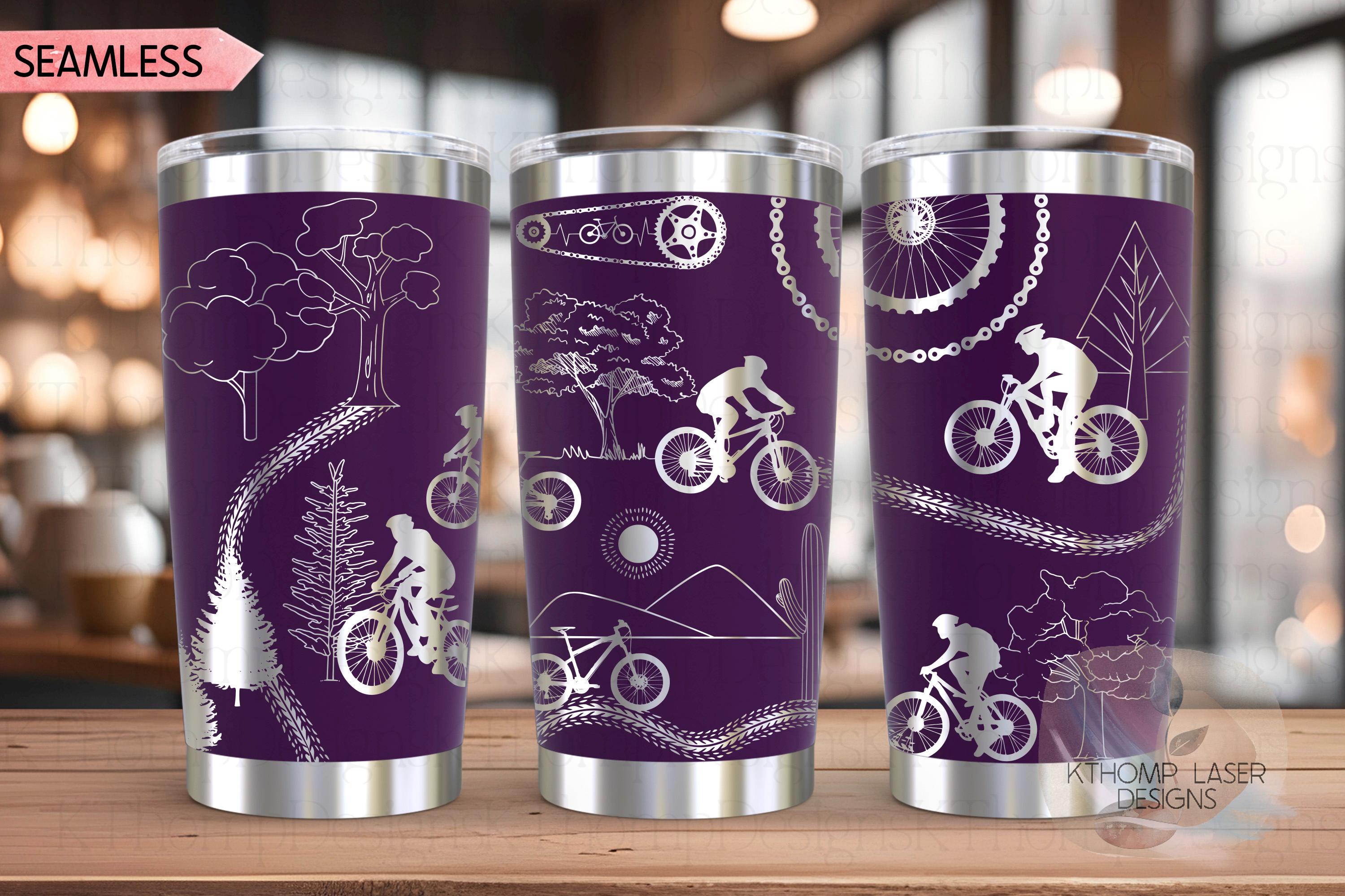 Cycling Mountain Biking Tumbler Wrap SVG | 20oz and 30oz Laser Engraving File | Rotary Ready Digital Design | Hobby Travel SVG
