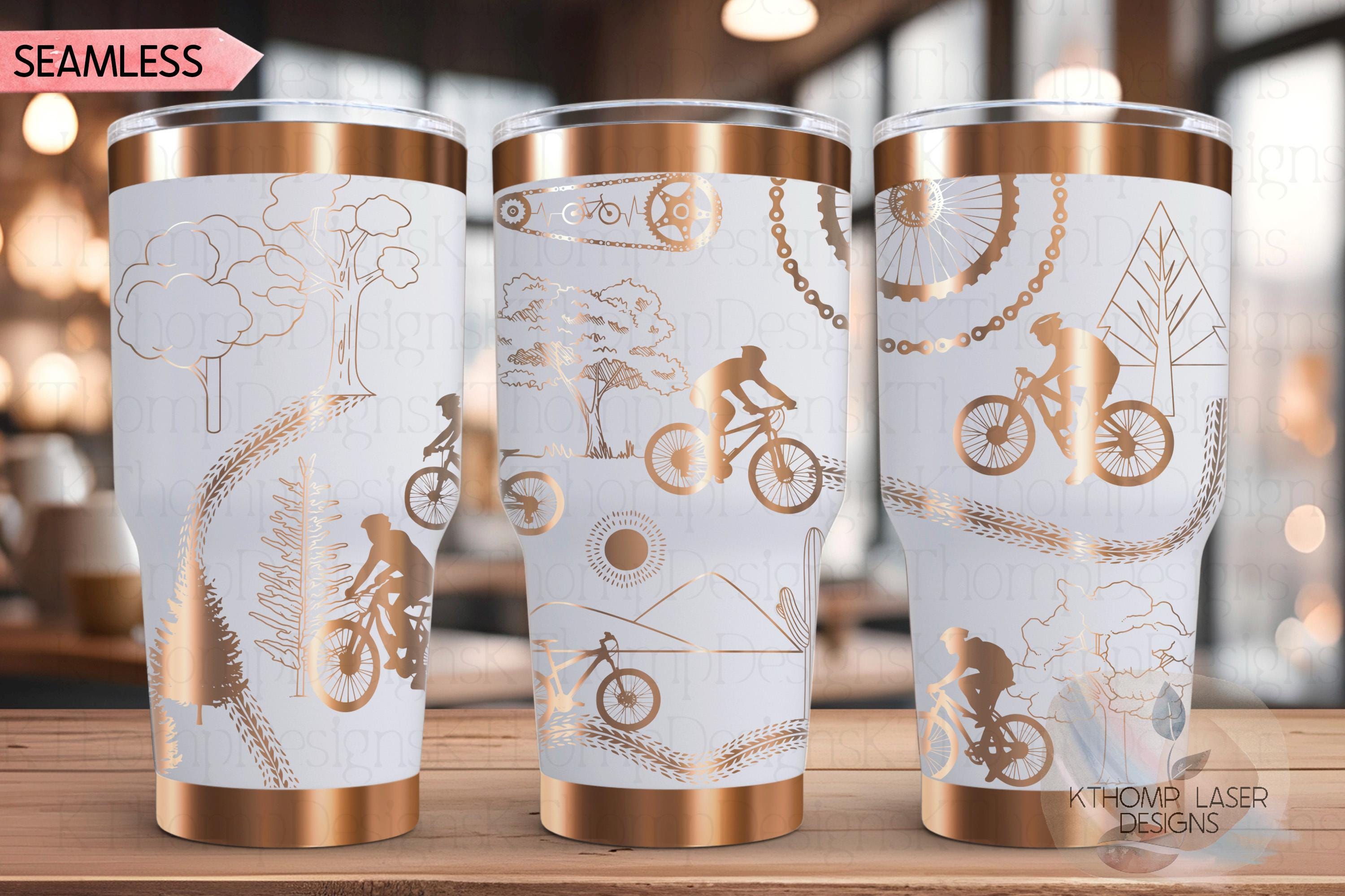 Cycling Mountain Biking Tumbler Wrap SVG | 20oz and 30oz Laser Engraving File | Rotary Ready Digital Design | Hobby Travel SVG