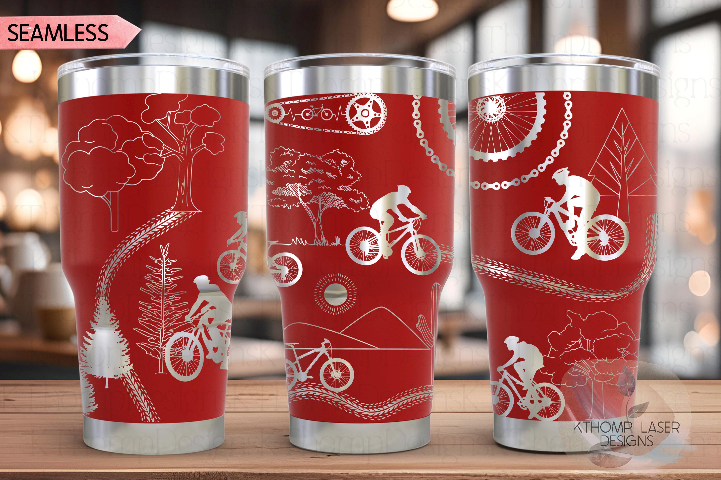 Cycling Mountain Biking Tumbler Wrap SVG | 20oz and 30oz Laser Engraving File | Rotary Ready Digital Design | Hobby Travel SVG
